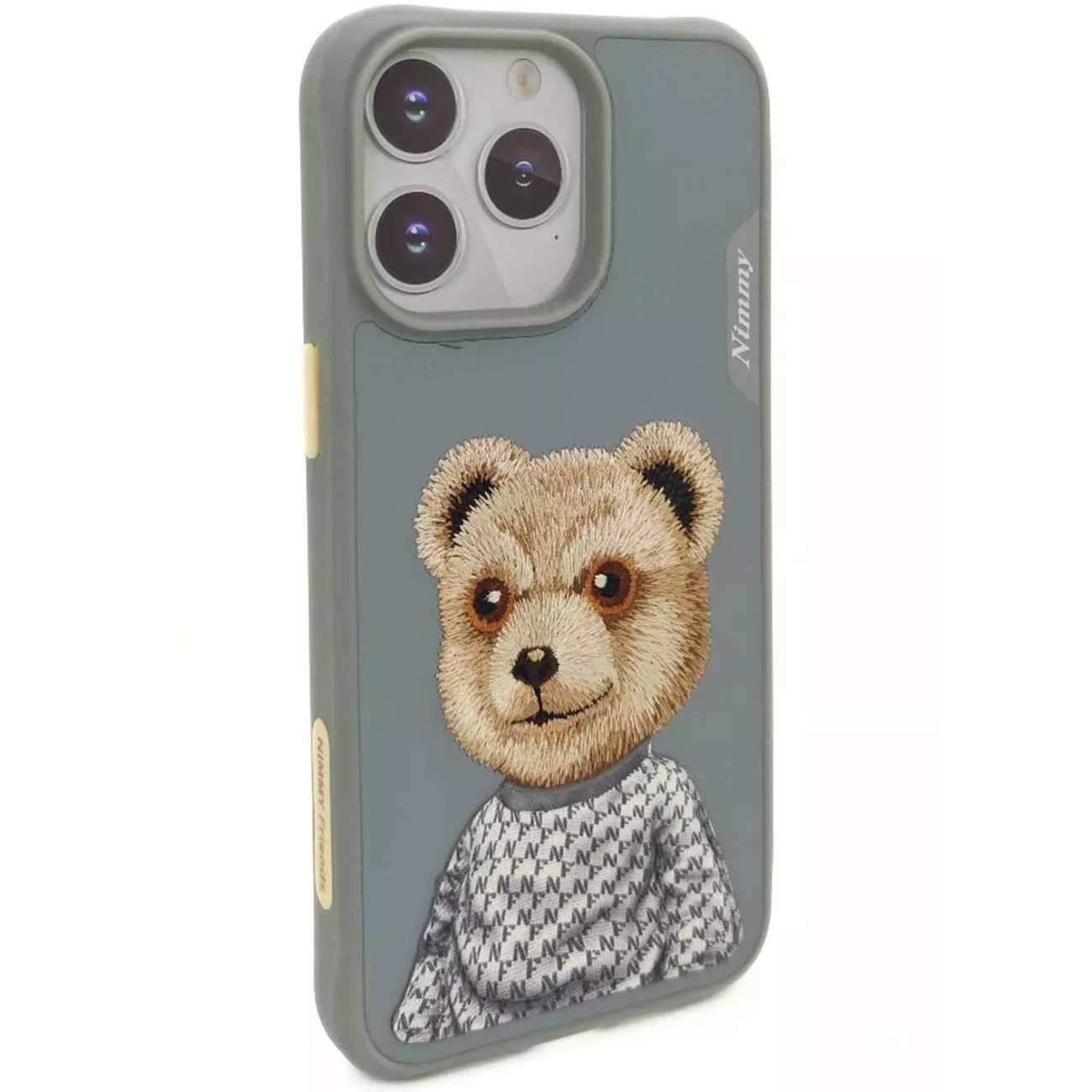 قاب محافظ گوشی آیفون 15 طرح خرس نیمی با موی واقعی