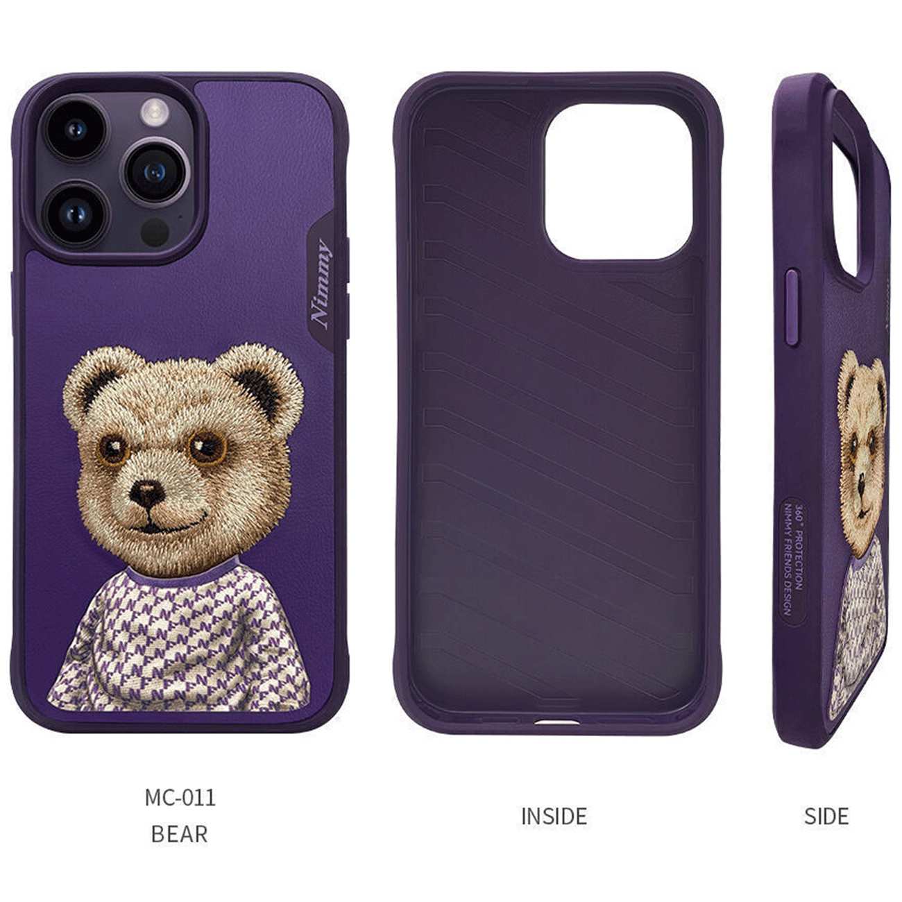 قاب محافظ گوشی آیفون 15 طرح خرس نیمی با موی واقعی