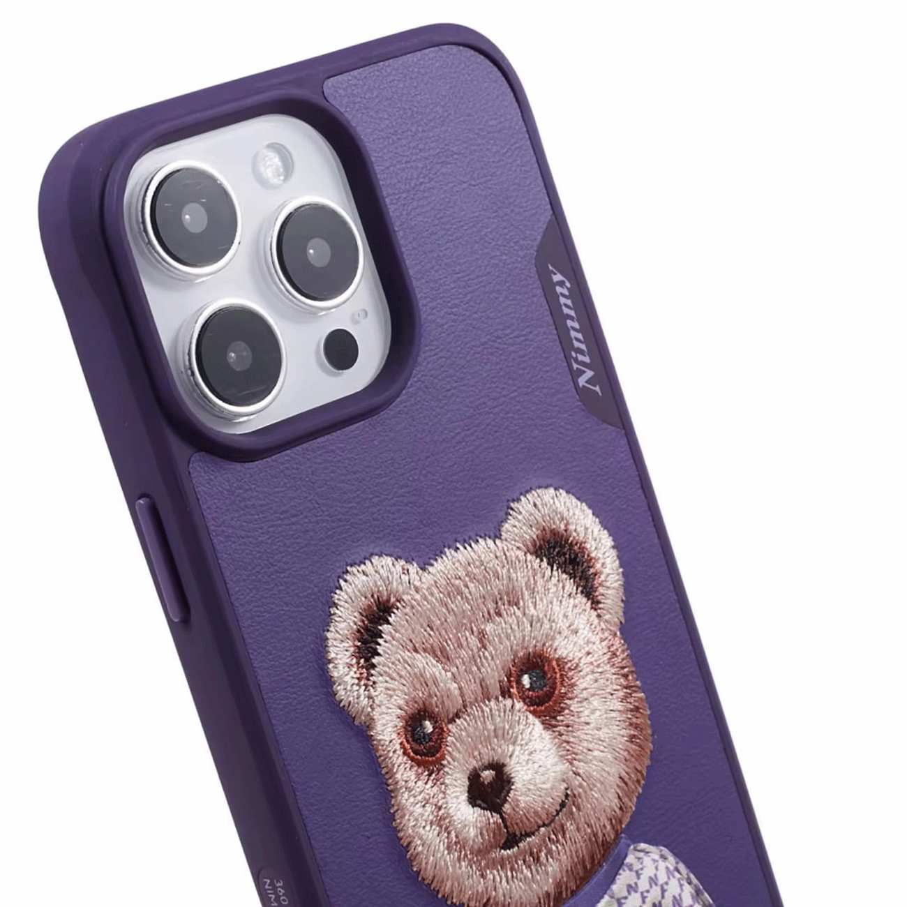 قاب محافظ گوشی آیفون 15 طرح خرس نیمی با موی واقعی