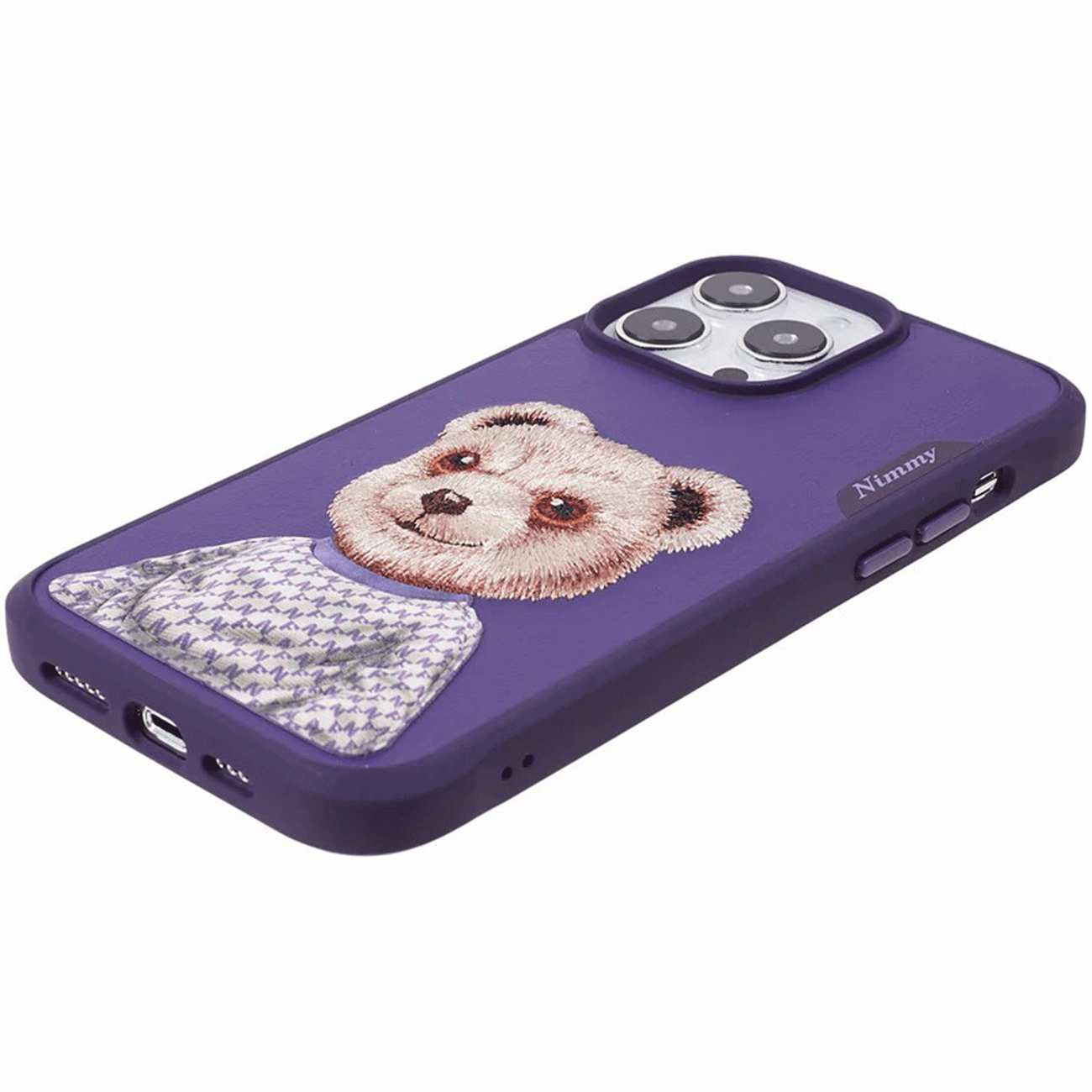 قاب محافظ گوشی آیفون 15 طرح خرس نیمی با موی واقعی