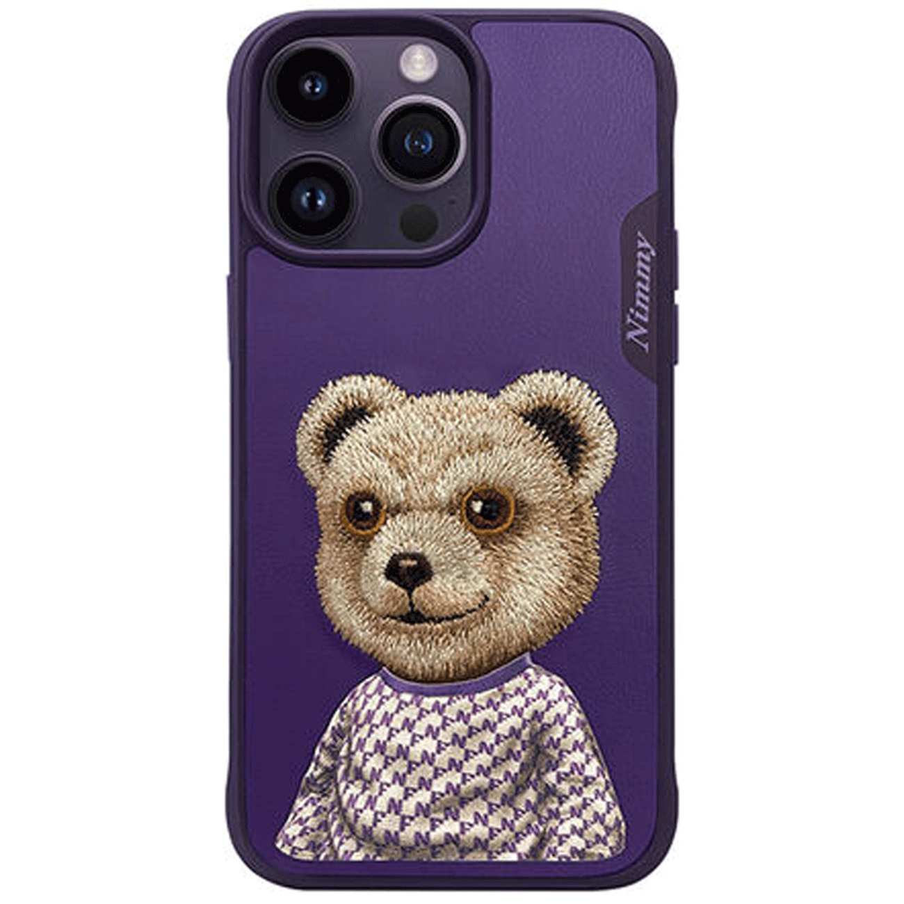 قاب محافظ گوشی آیفون 15 طرح خرس نیمی با موی واقعی