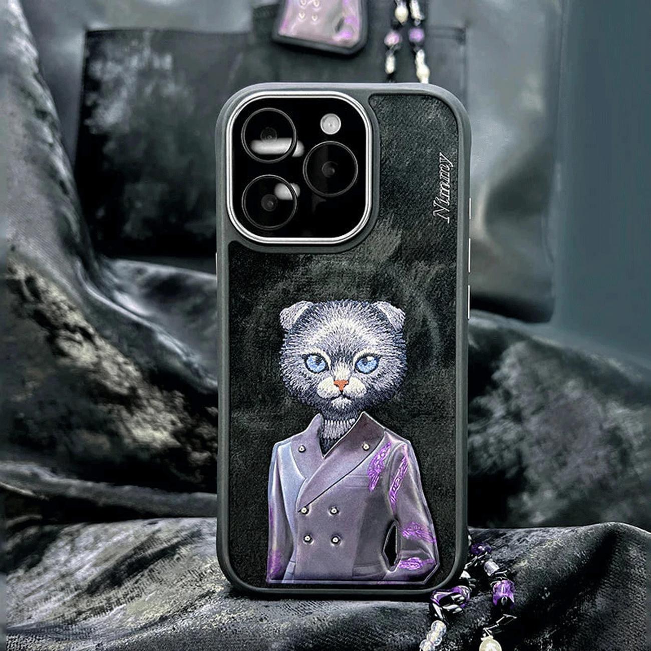 قاب محافظ گوشی آیفون 16 پرو طرح گربه با اکسسوری واقعی نیمی Fashion