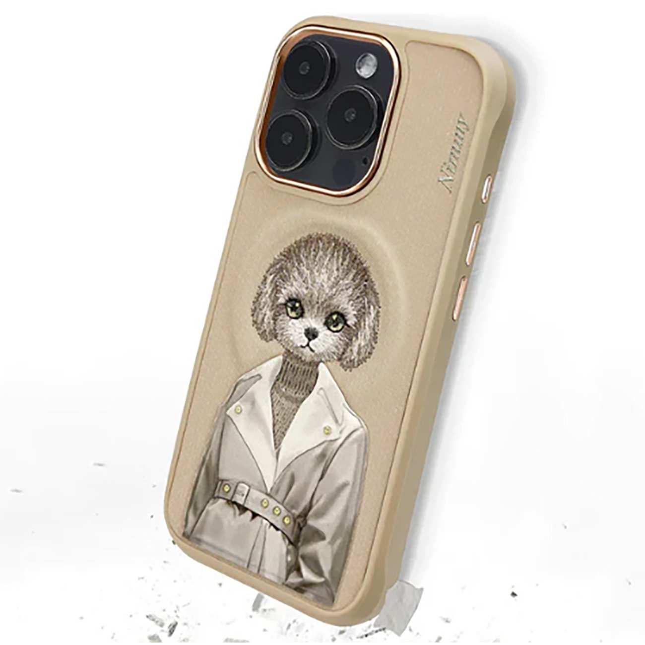 قاب مغناطیسی گوشی آیفون 16 طرح سگ گلدوزی شده نیمی