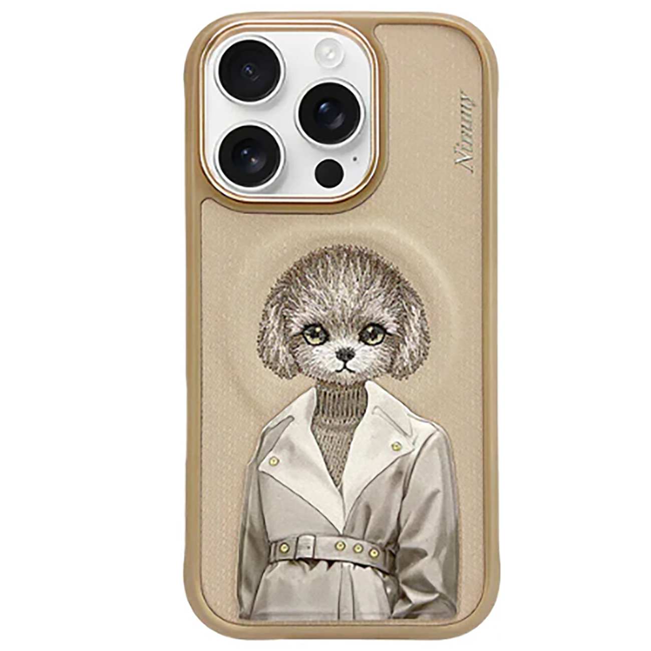 قاب مغناطیسی گوشی آیفون 16 طرح سگ گلدوزی شده نیمی