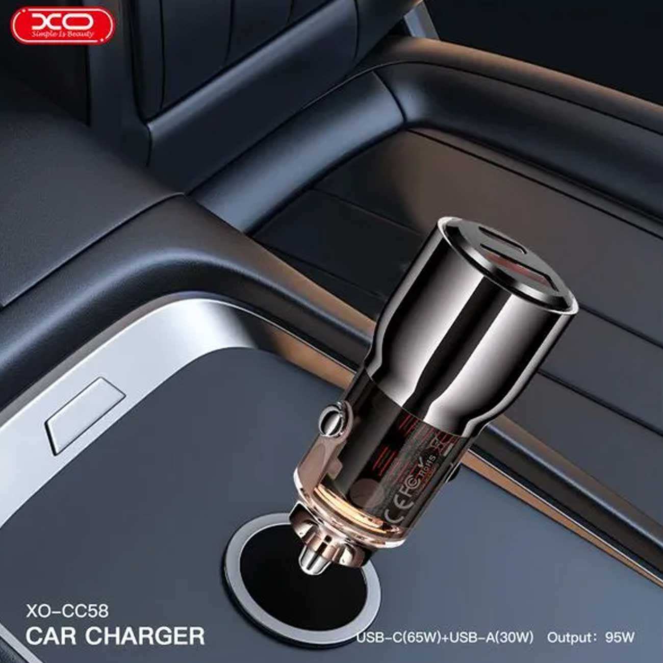 شارژر فندکی فست شارژ ماشین USB و تایپسی 95 وات ایکساو CC58