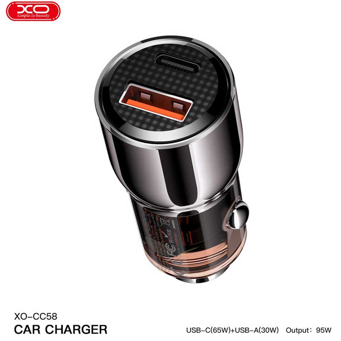 شارژر فندکی فست شارژ ماشین USB و تایپسی 95 وات ایکساو CC58