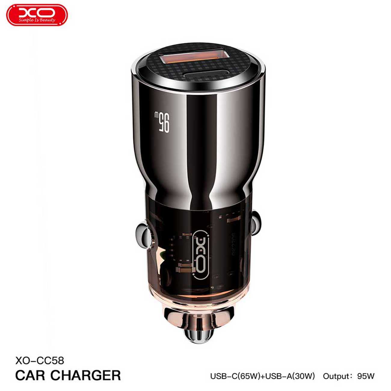 شارژر فندکی فست شارژ ماشین USB و تایپسی 95 وات ایکساو CC58