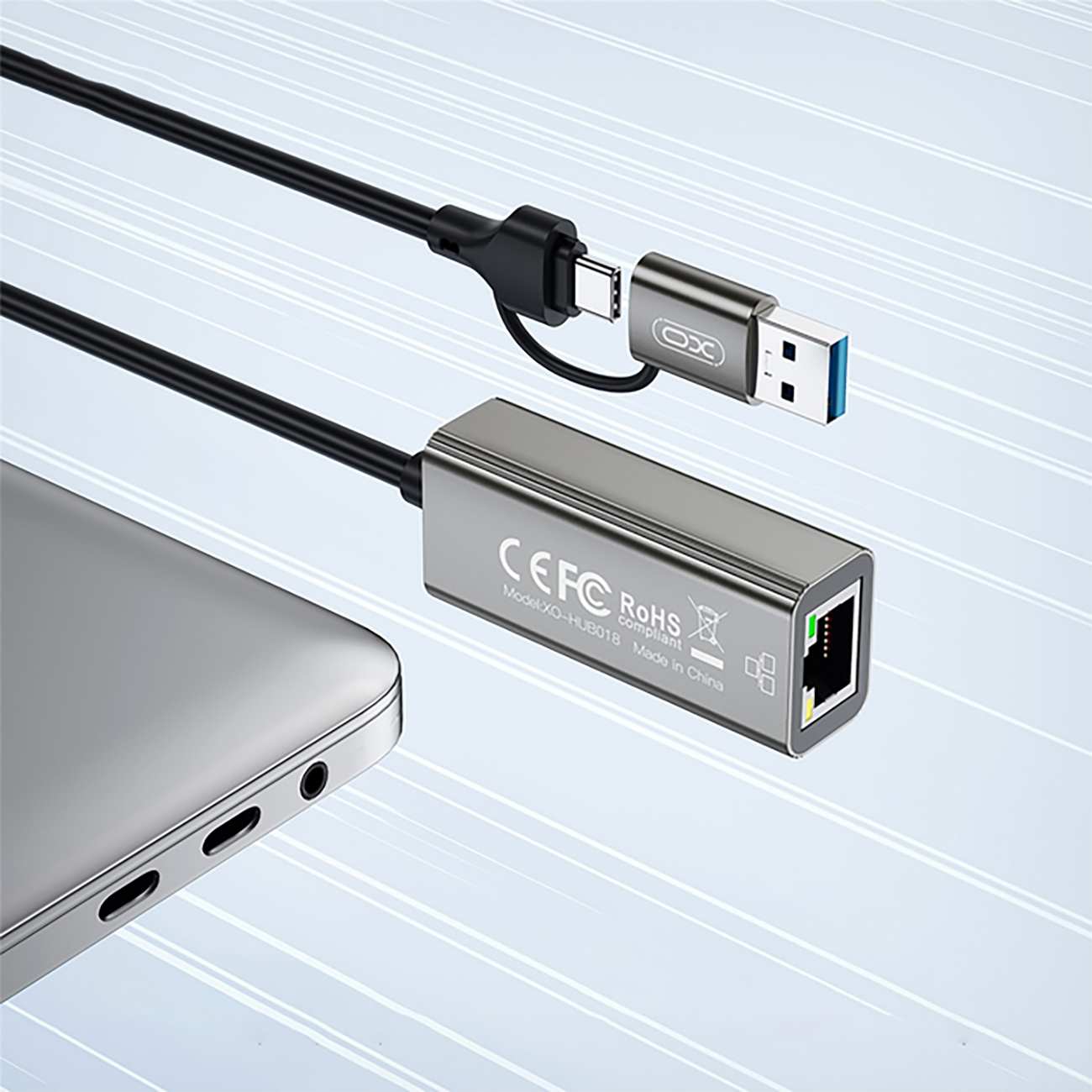 مبدل تایپ C و USB 3.0 به پورت شبکه ایکس او HUB018