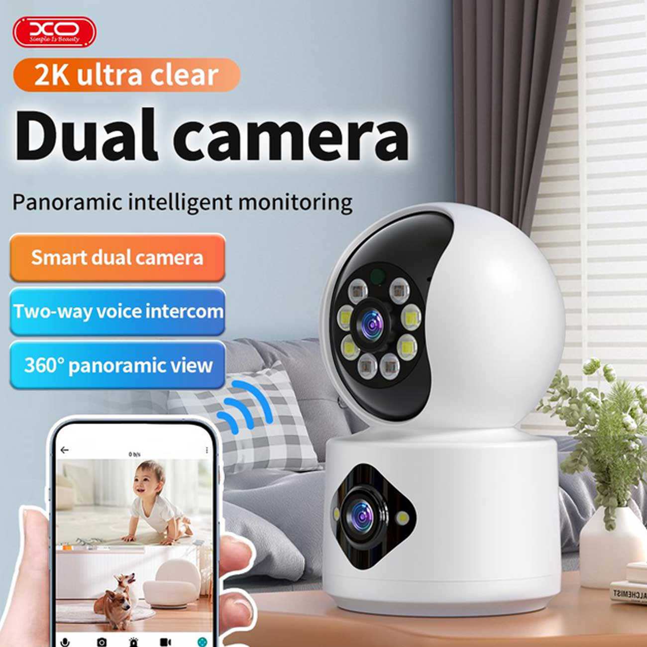 دوربین مداربسته بیسیم ایکس او XO CR07 با لنز دوگانه و 4 مگاپیکسل