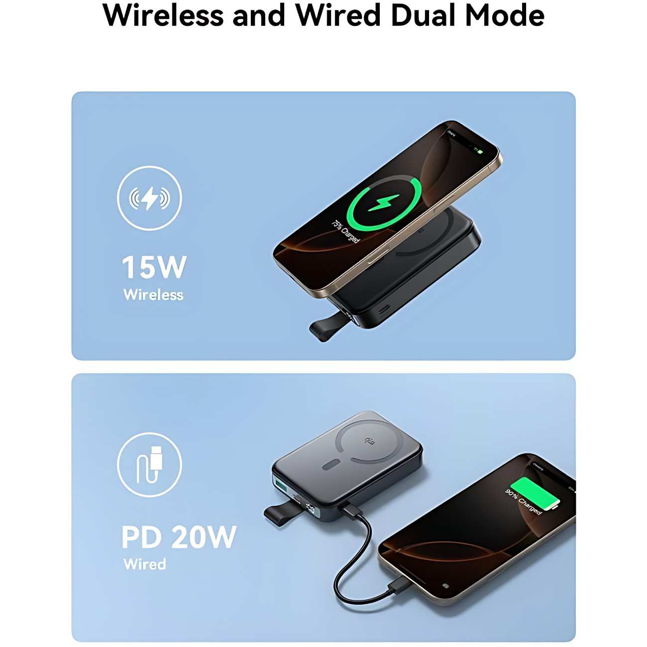 پاوربانک وایرلس مگنتی 15 وات، Type-C و USB فست شارژ 22.5 وات 10000 جویروم JR-PBM11