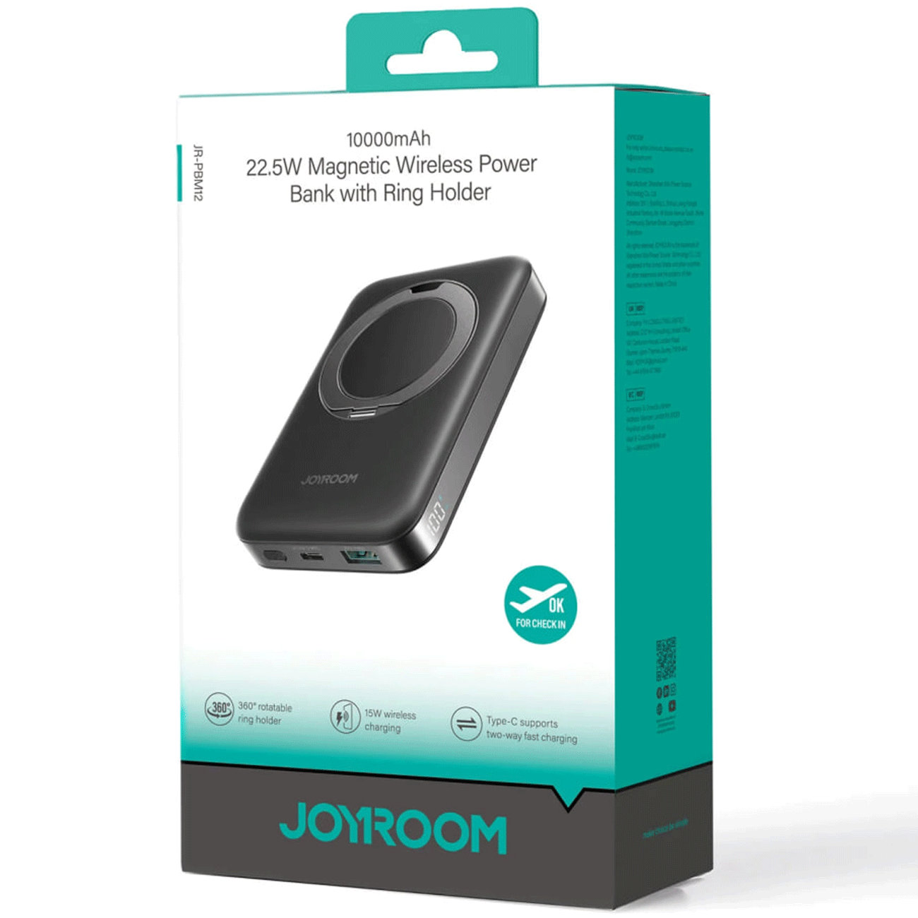 پاوربانک وایرلس 15 وات، تایپ سی 20 وات و یو اس بی 22.5 وات 10000 جویروم JR-PBM12