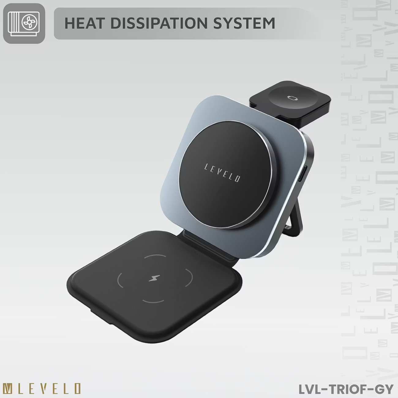 هولدر شارژر وایرلس 15 وات آیفون، ایرپاد، اپل واچ تاشو لِوِلو LVLTF31WCBK