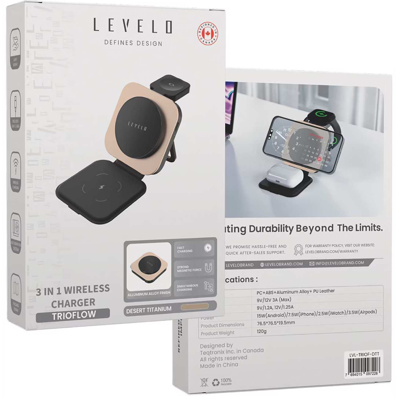 هولدر شارژر وایرلس 15 وات آیفون، ایرپاد، اپل واچ تاشو لِوِلو LVLTF31WCBK