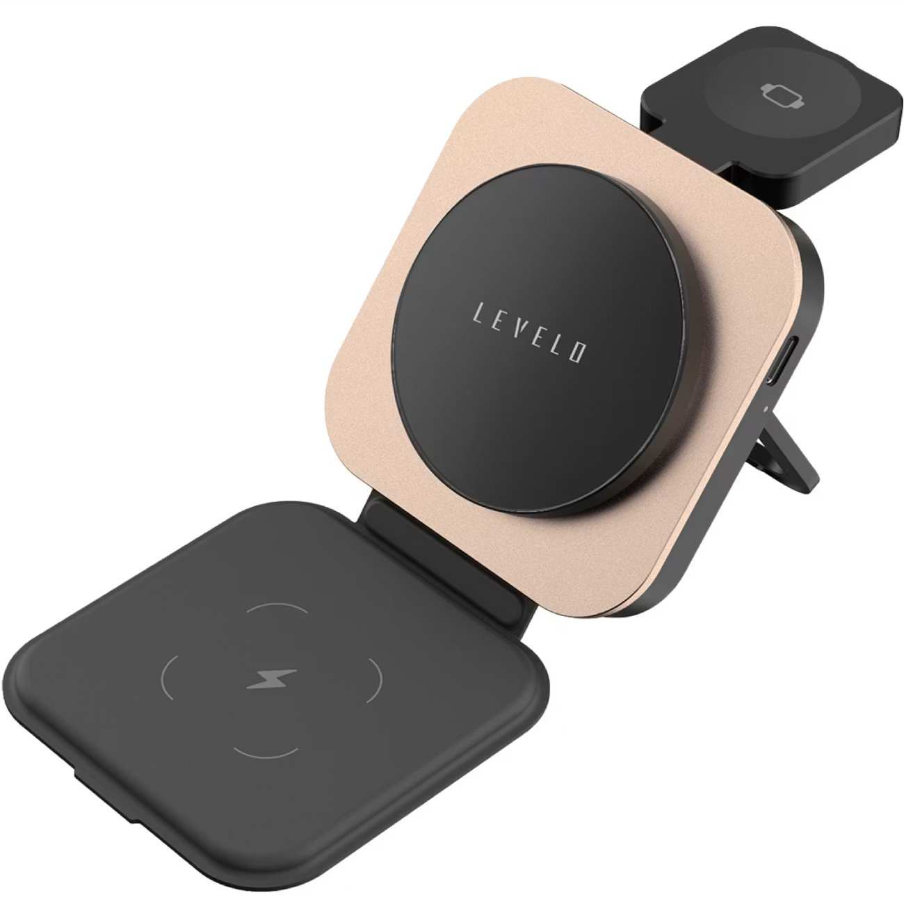 هولدر شارژر وایرلس 15 وات آیفون، ایرپاد، اپل واچ تاشو لِوِلو LVLTF31WCBK
