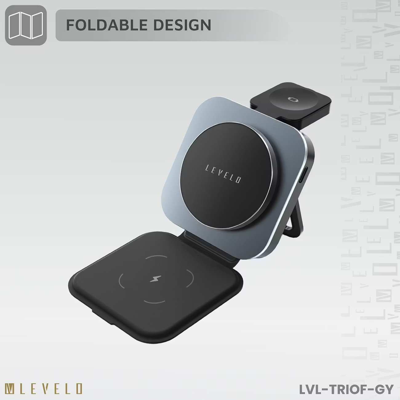 هولدر شارژر وایرلس 15 وات آیفون، ایرپاد، اپل واچ تاشو لِوِلو LVLTF31WCBK