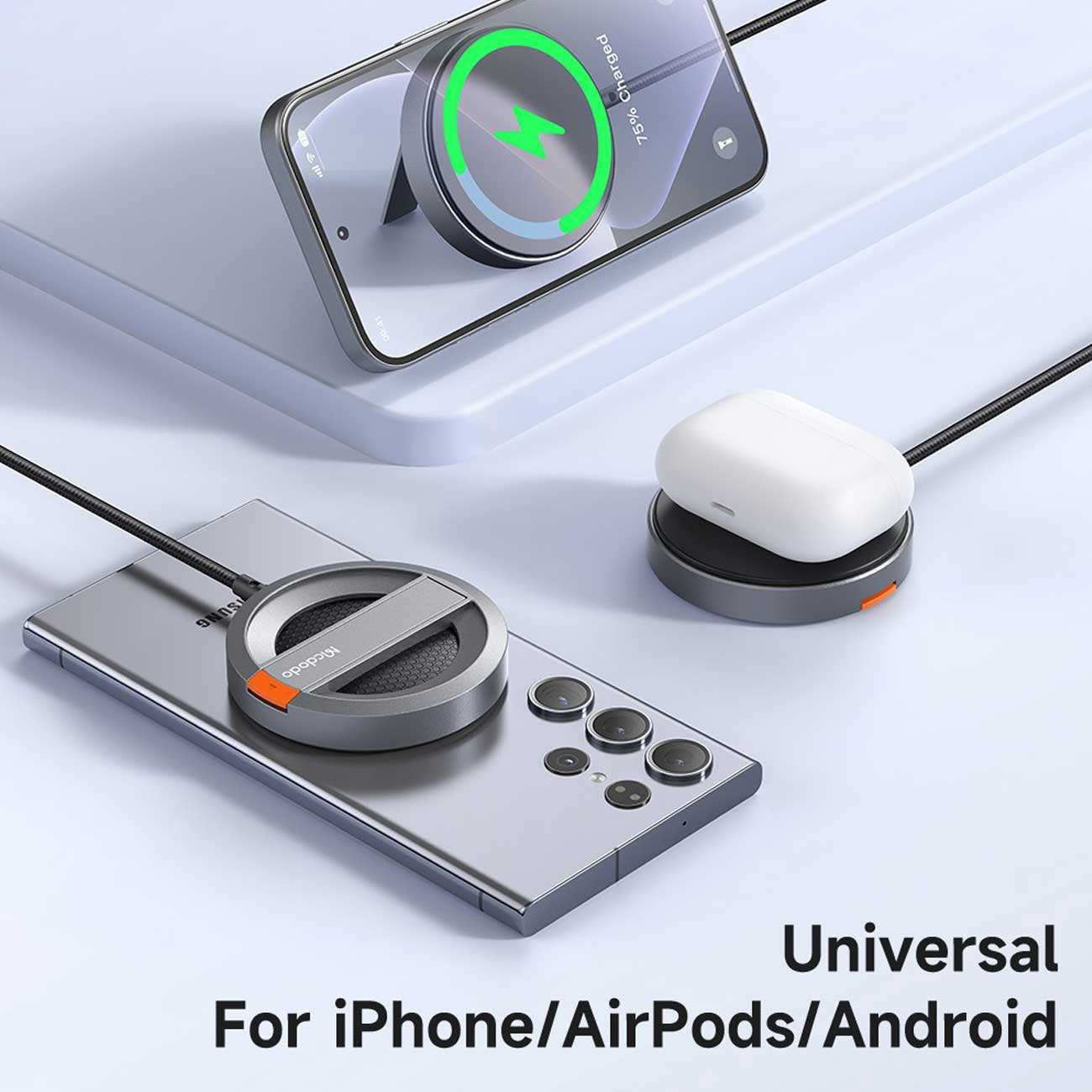 شارژر وایرلس مگنتی 15 وات و هولدر موبایل رومیزی مکدودو CH-550