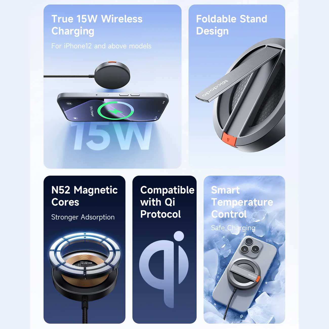 شارژر وایرلس مگنتی 15 وات و هولدر موبایل رومیزی مکدودو CH-550