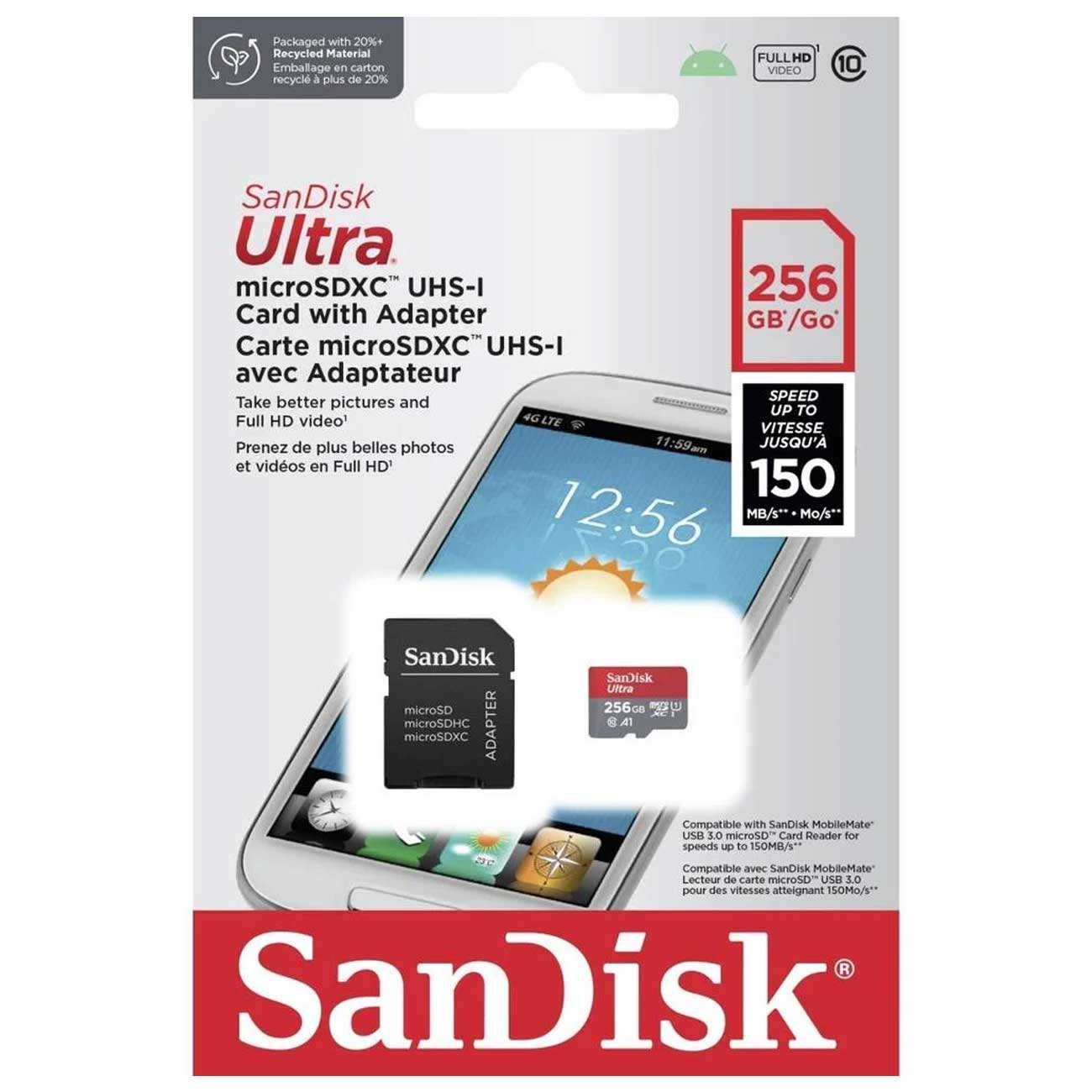 کارت حافظه میکرواسدی 256 گیگابایت با سرعت بالا سن دیسک Ultra A1