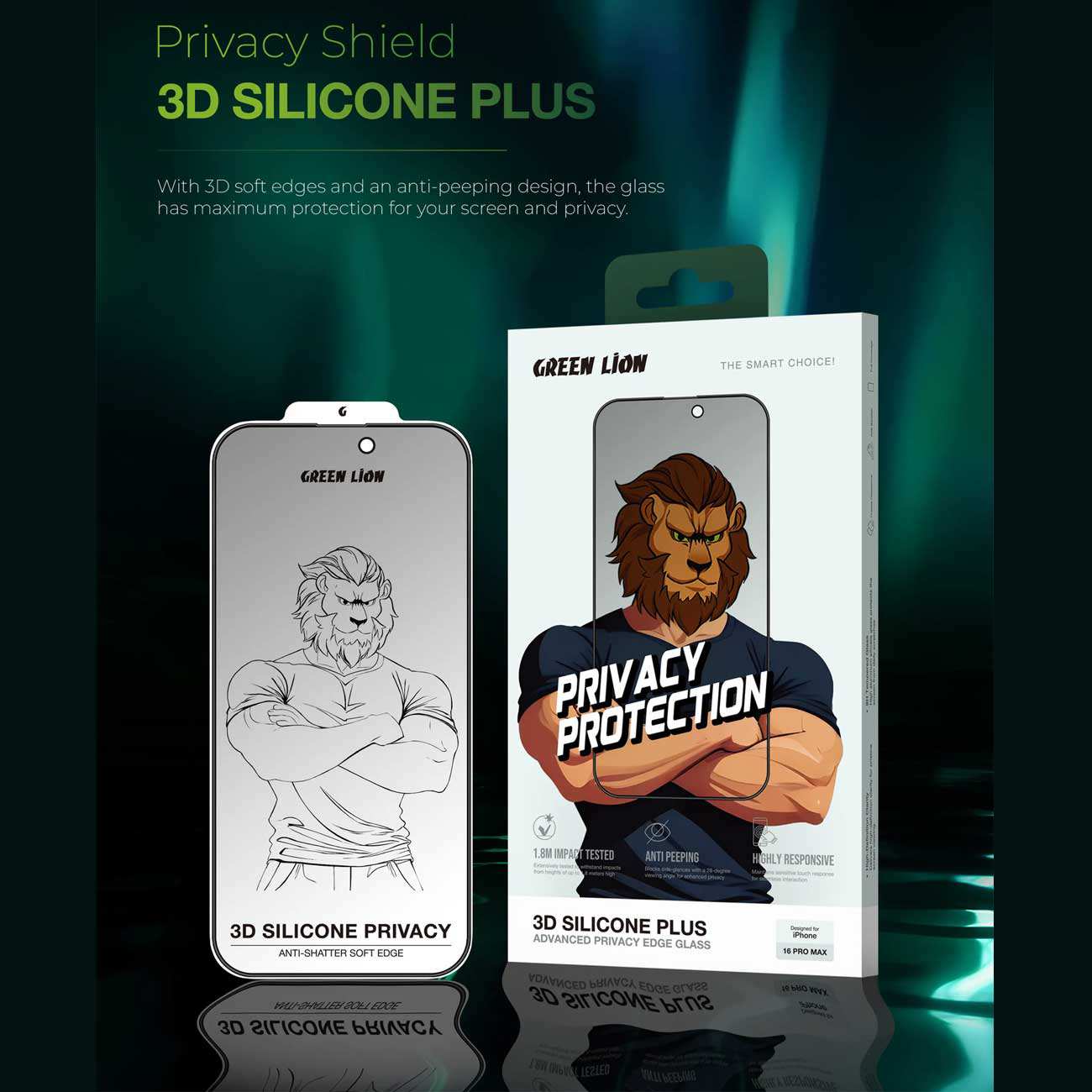 گلس پرایوسی آیفون 16 پرومکس 3 بعدی گرین GN3DSIL16PMBK