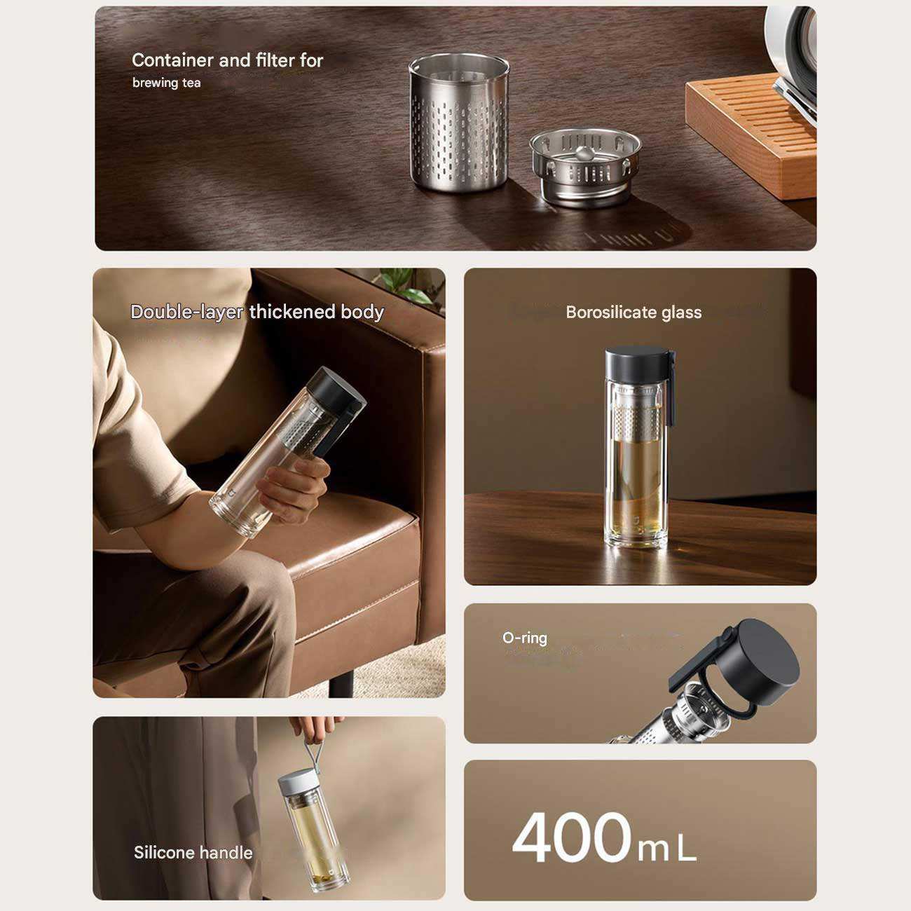 فلاسک شیشهای دو لایه مسافرتی 400 میلیلیتری میجیا شیائومی MJBLB01PL