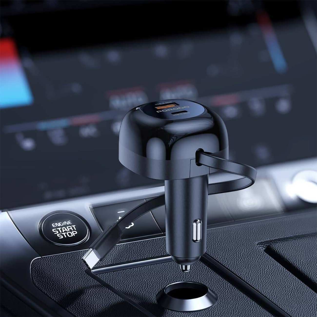 شارژر فندکی فست شارژ ماشین 47 وات Type-C و USB پورودو PD-FWCH030-BK