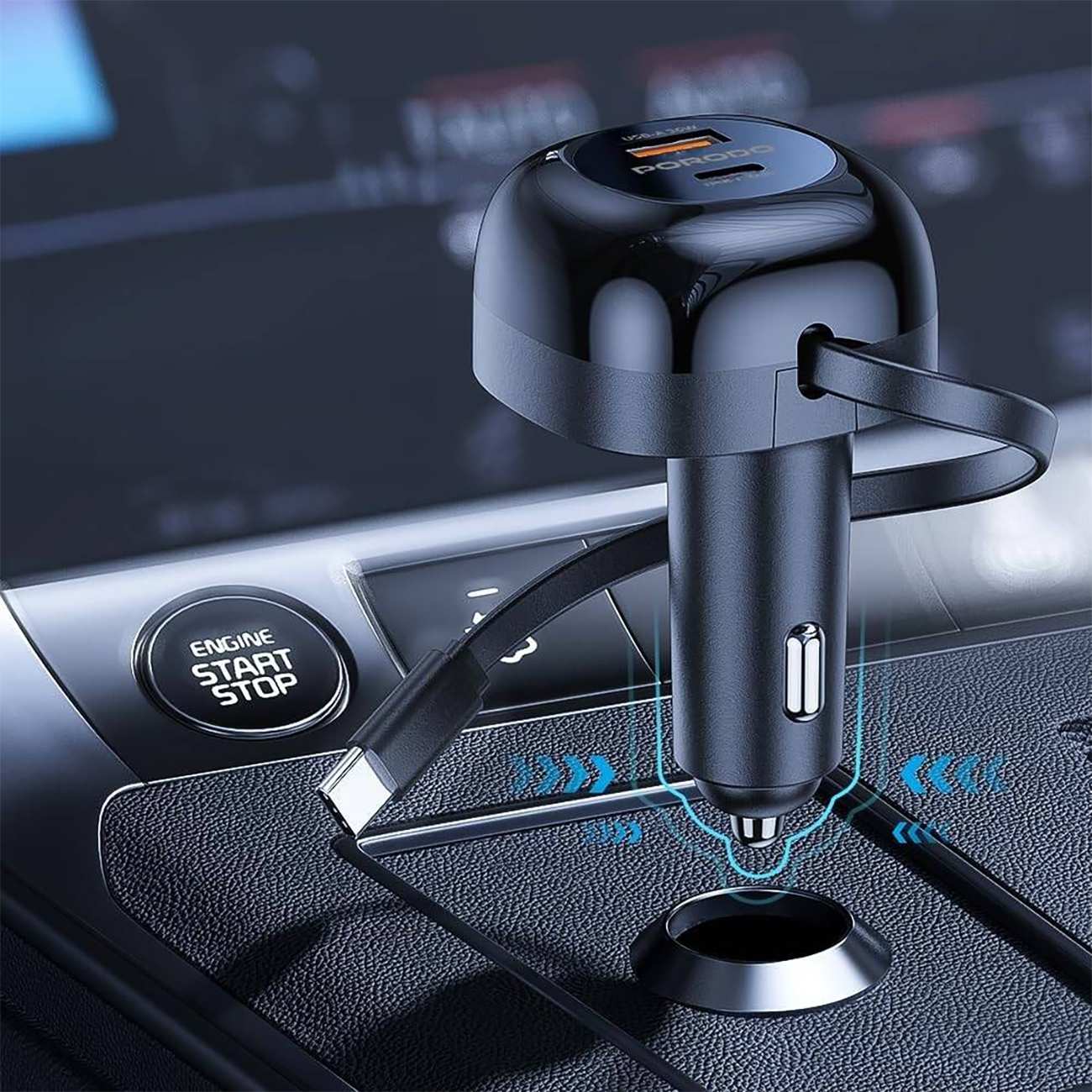 شارژر فندکی فست شارژ ماشین 47 وات Type-C و USB پورودو PD-FWCH030-BK