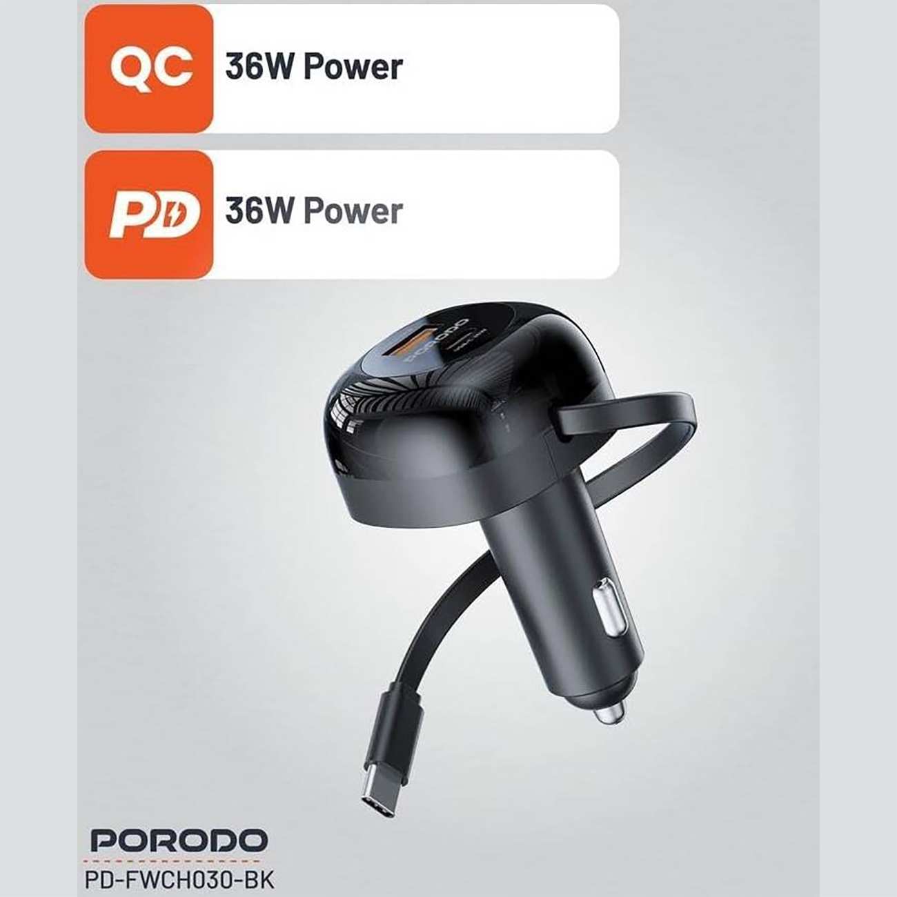 شارژر فندکی فست شارژ ماشین 47 وات Type-C و USB پورودو PD-FWCH030-BK