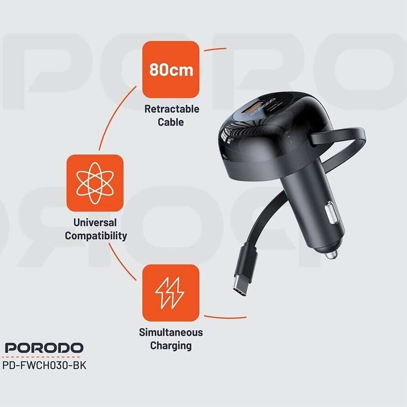 شارژر فندکی فست شارژ ماشین 47 وات Type-C و USB پورودو PD-FWCH030-BK