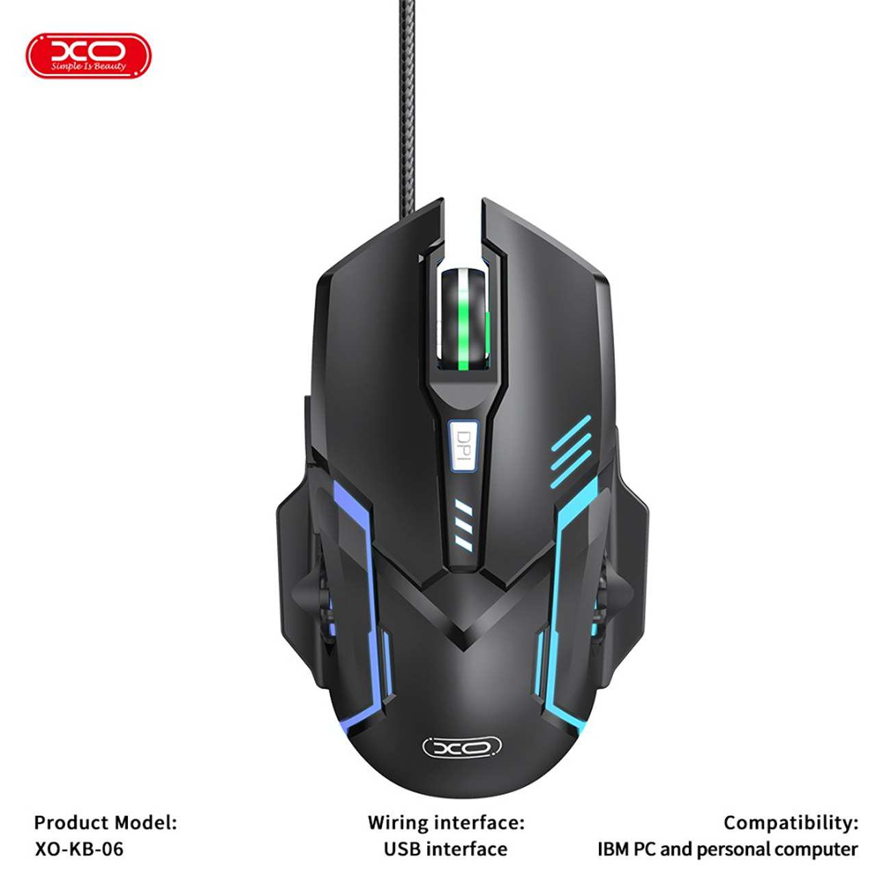 ست گیمینگ موس و کیبورد سیمی با نورپردازی RGB ایکس او KB-06