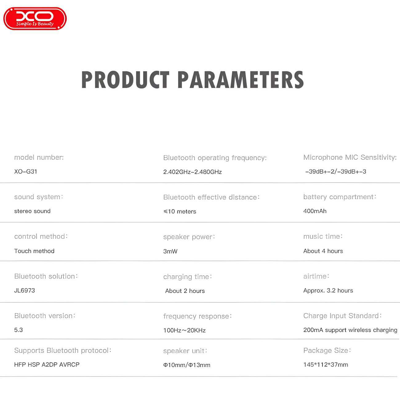 هندزفری بلوتوثی 5.3 ایکس او با دو نوع سری G31