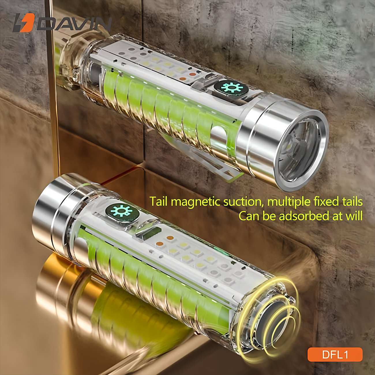 مینی چراغ قوه شارژی ضدآب با نور فرابنفش یووی داوین DFL1