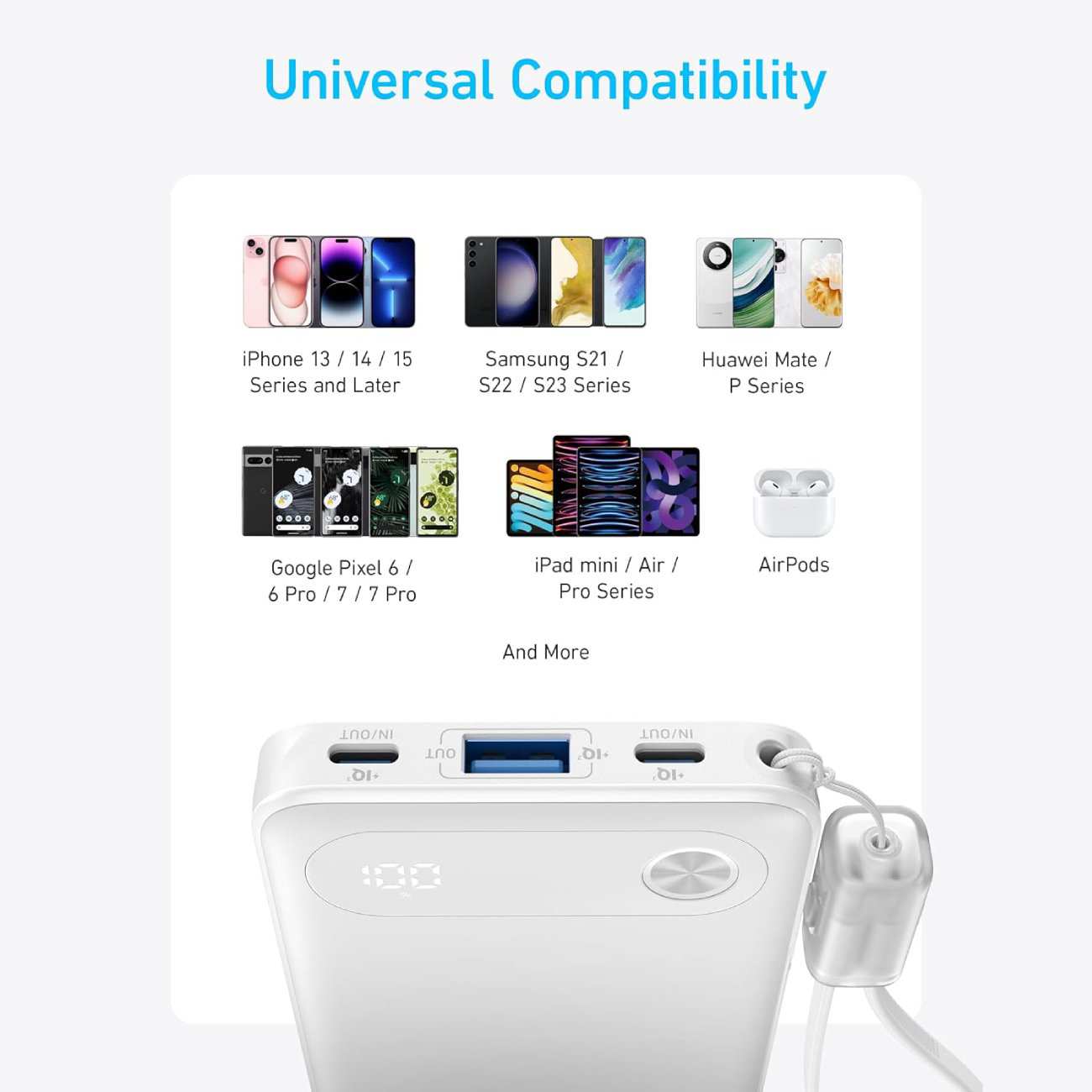 پاور بانک 10000 میلیآمپر 22.5 وات فست شارژ Type-C و USB همراه با کابل دو سر تایپ سی انکرA1257