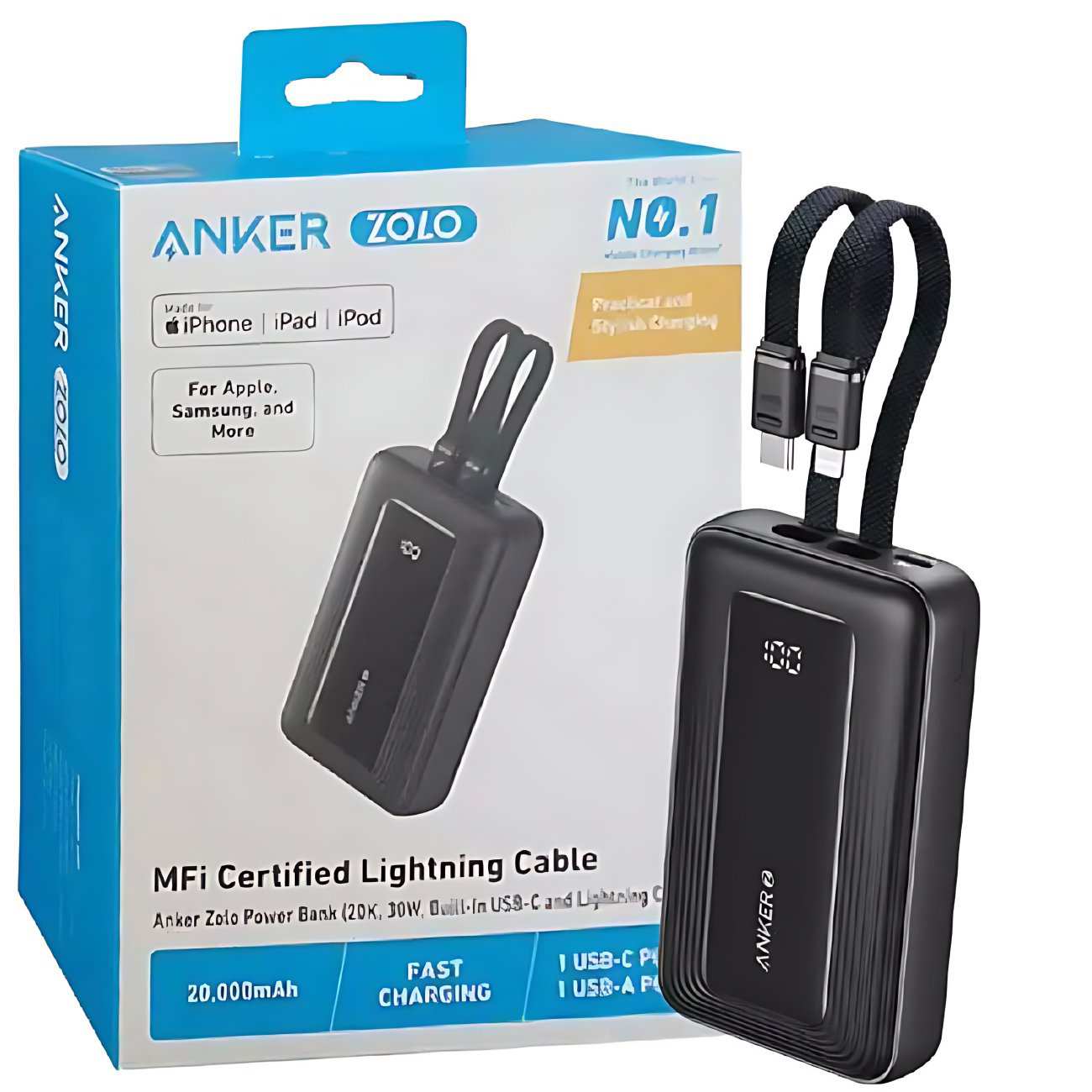 پاور بانک فست شارژ 30 وات USB، Type-C و لایتنینگ 20000 میلی آمپر انکر A1681