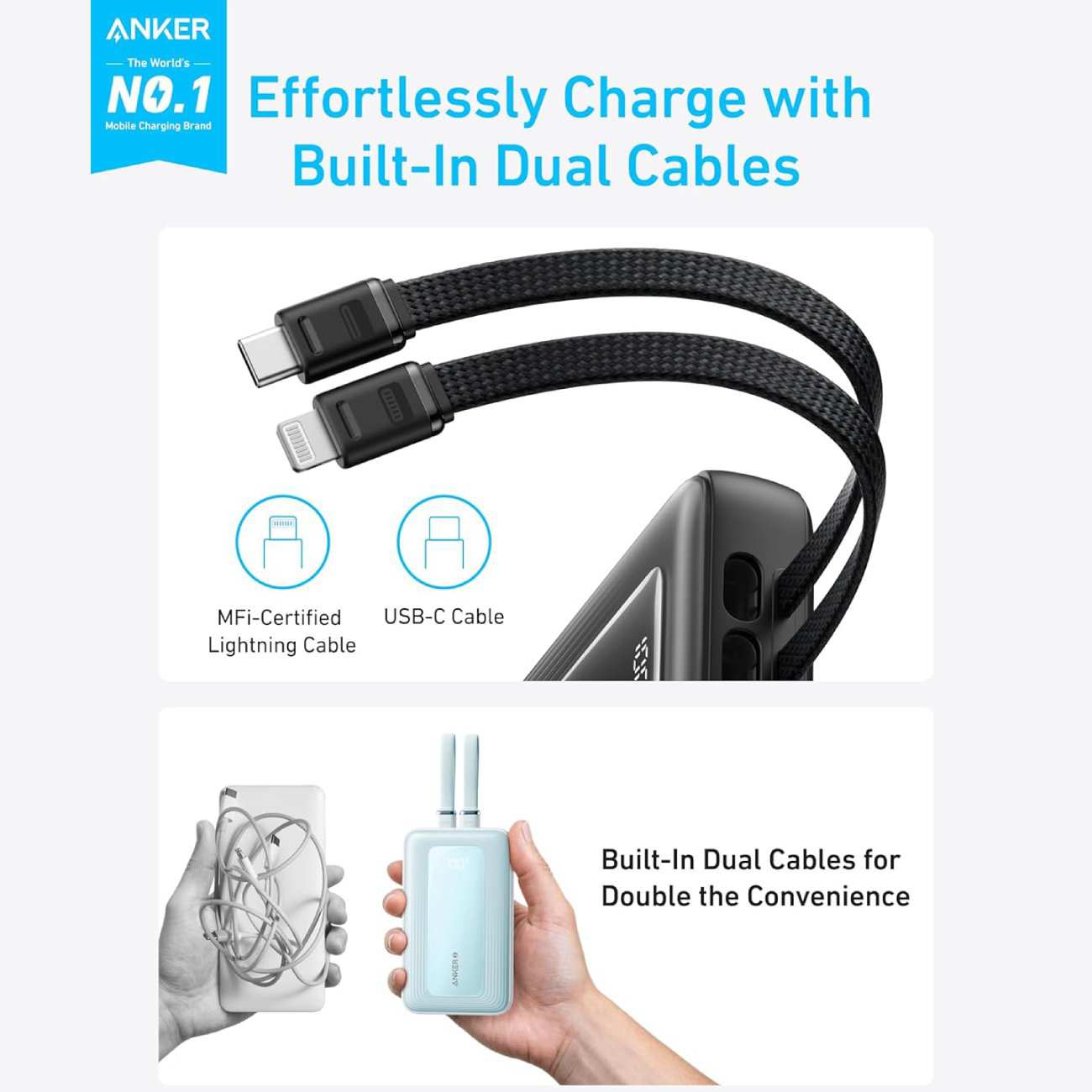 پاور بانک فست شارژ 30 وات USB، Type-C و لایتنینگ 20000 میلی آمپر انکر A1681
