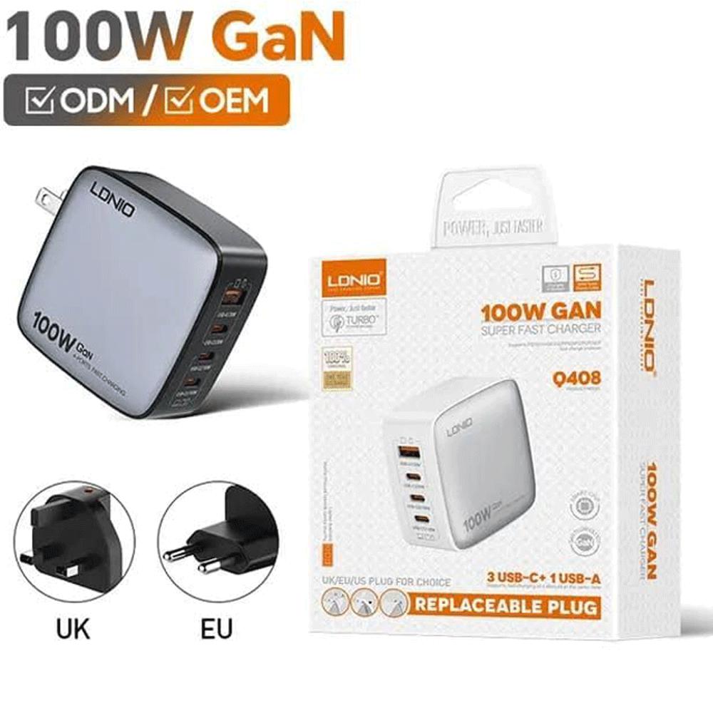 شارژر دیواری شارژ سریع 100 وات USB و Type-C الدنیو Q408