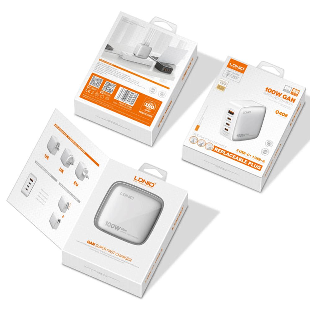 شارژر دیواری شارژ سریع 100 وات USB و Type-C الدنیو Q408