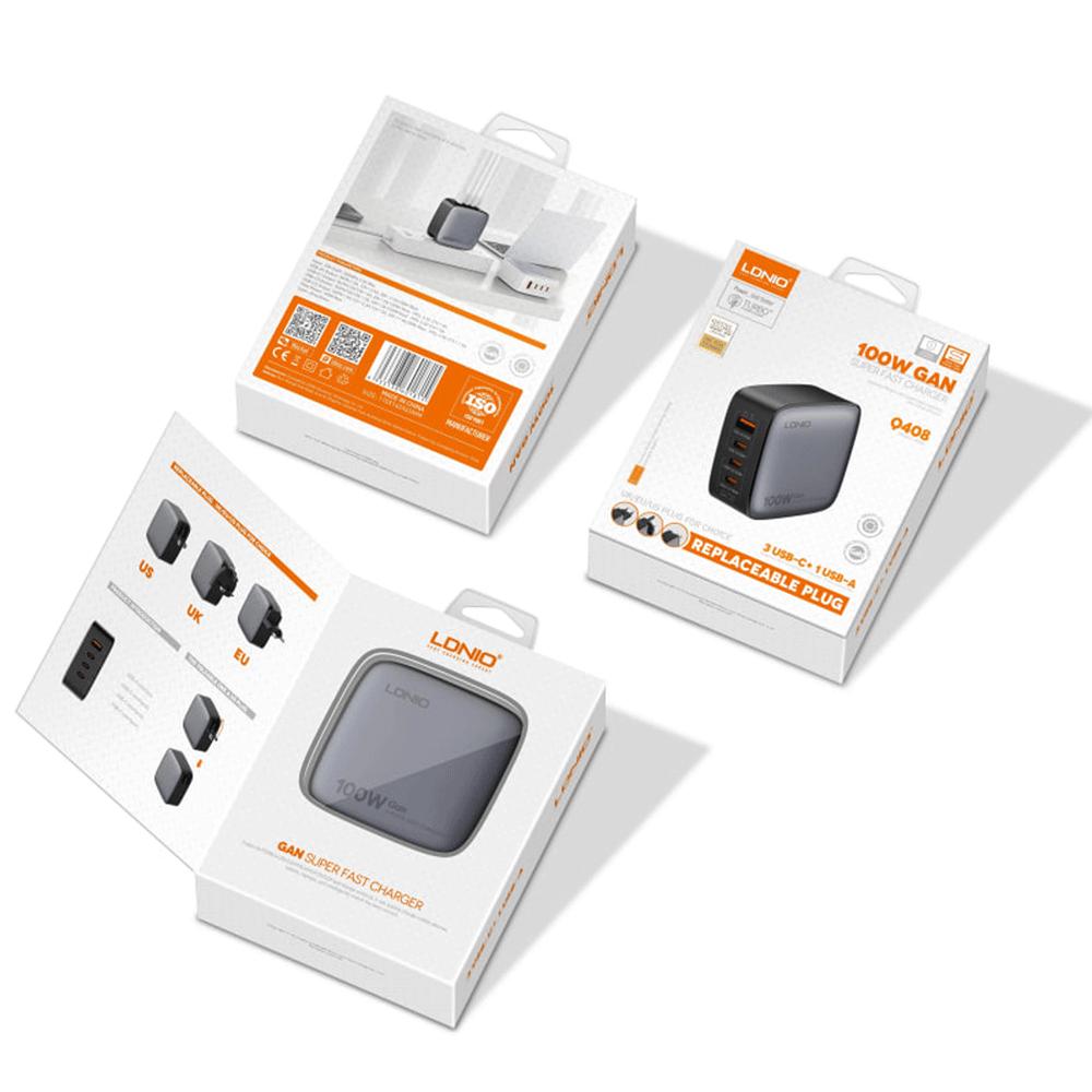 شارژر دیواری شارژ سریع 100 وات USB و Type-C الدنیو Q408