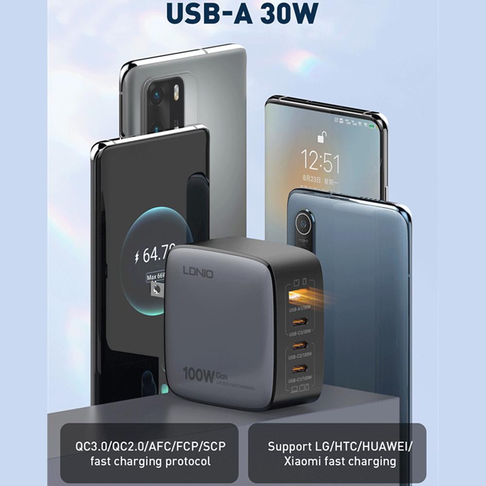 شارژر دیواری شارژ سریع 100 وات USB و Type-C الدنیو Q408