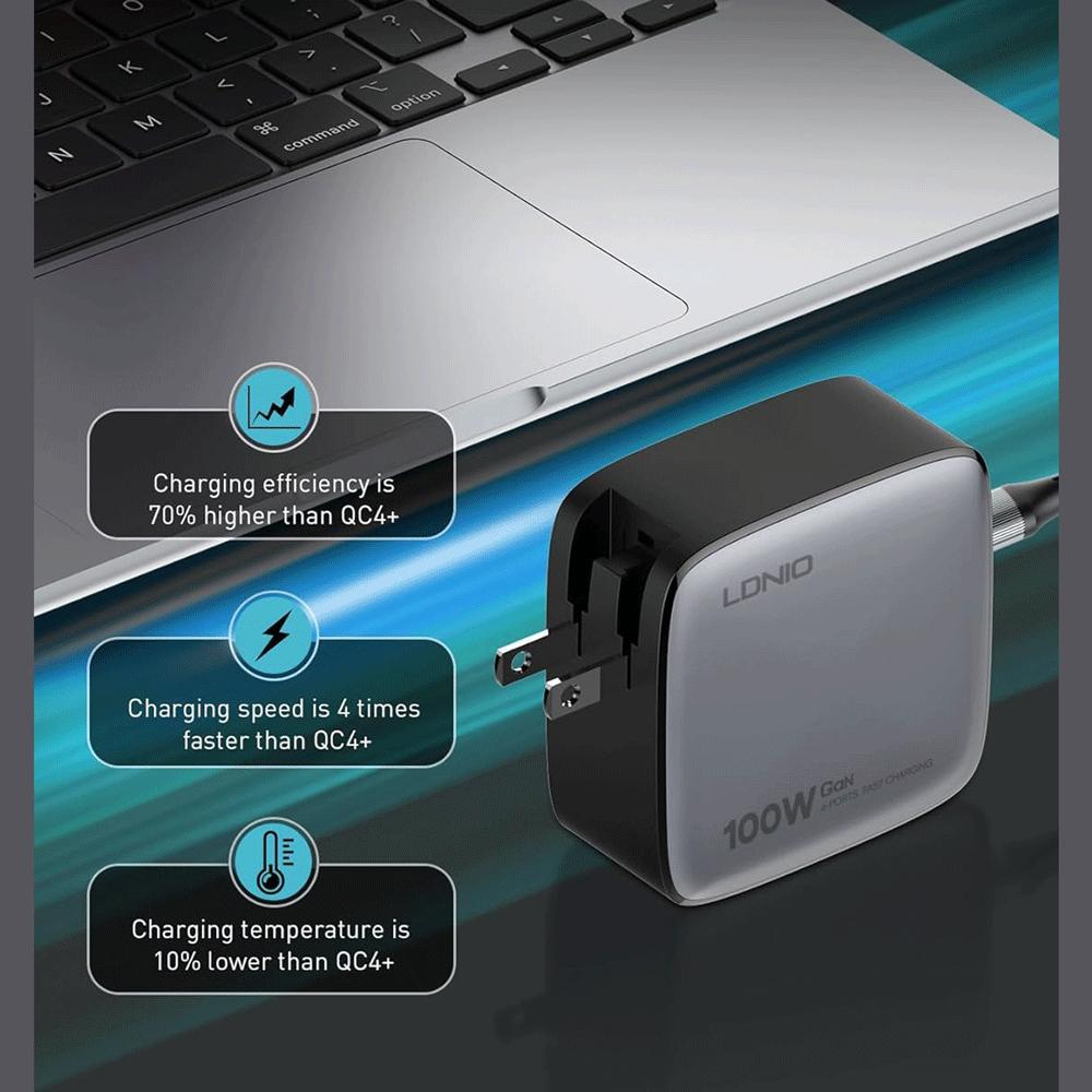 شارژر دیواری شارژ سریع 100 وات USB و Type-C الدنیو Q408