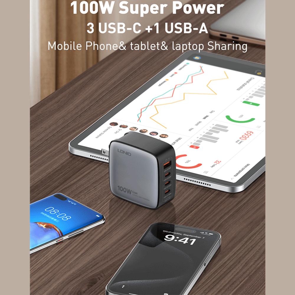 شارژر دیواری شارژ سریع 100 وات USB و Type-C الدنیو Q408