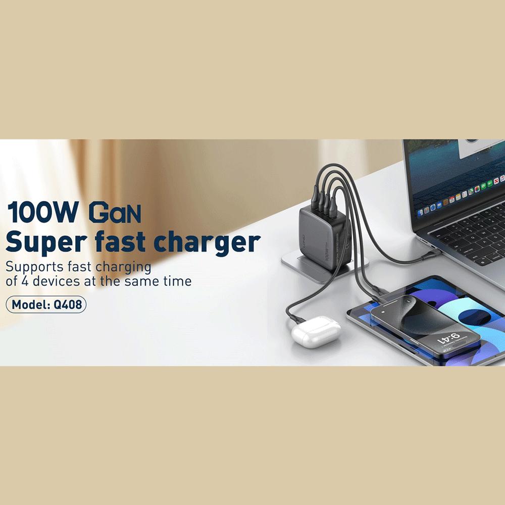 شارژر دیواری شارژ سریع 100 وات USB و Type-C الدنیو Q408