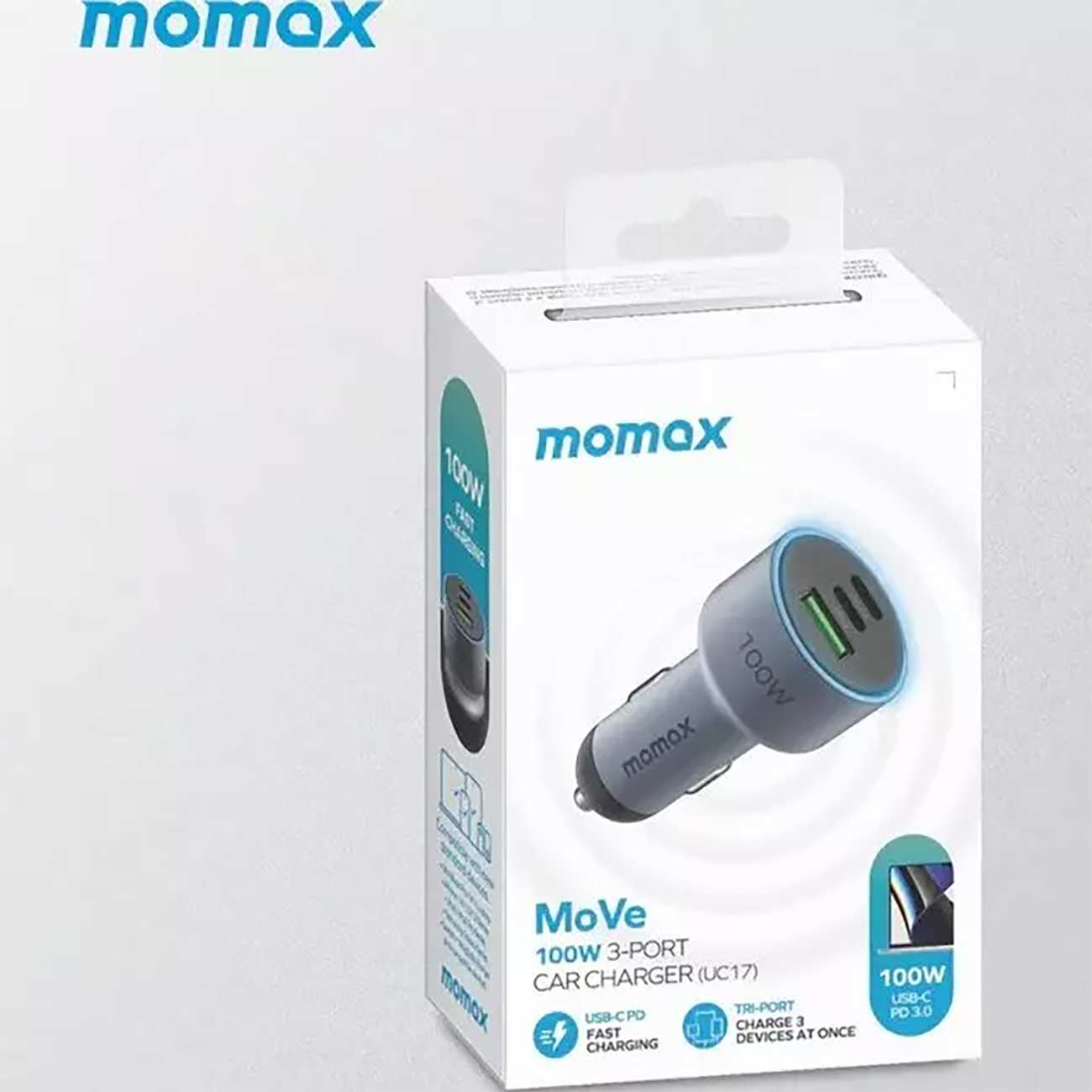 شارژر فندکی فست شارژ ماشین تایپ سی 100 وات مومکس UC17