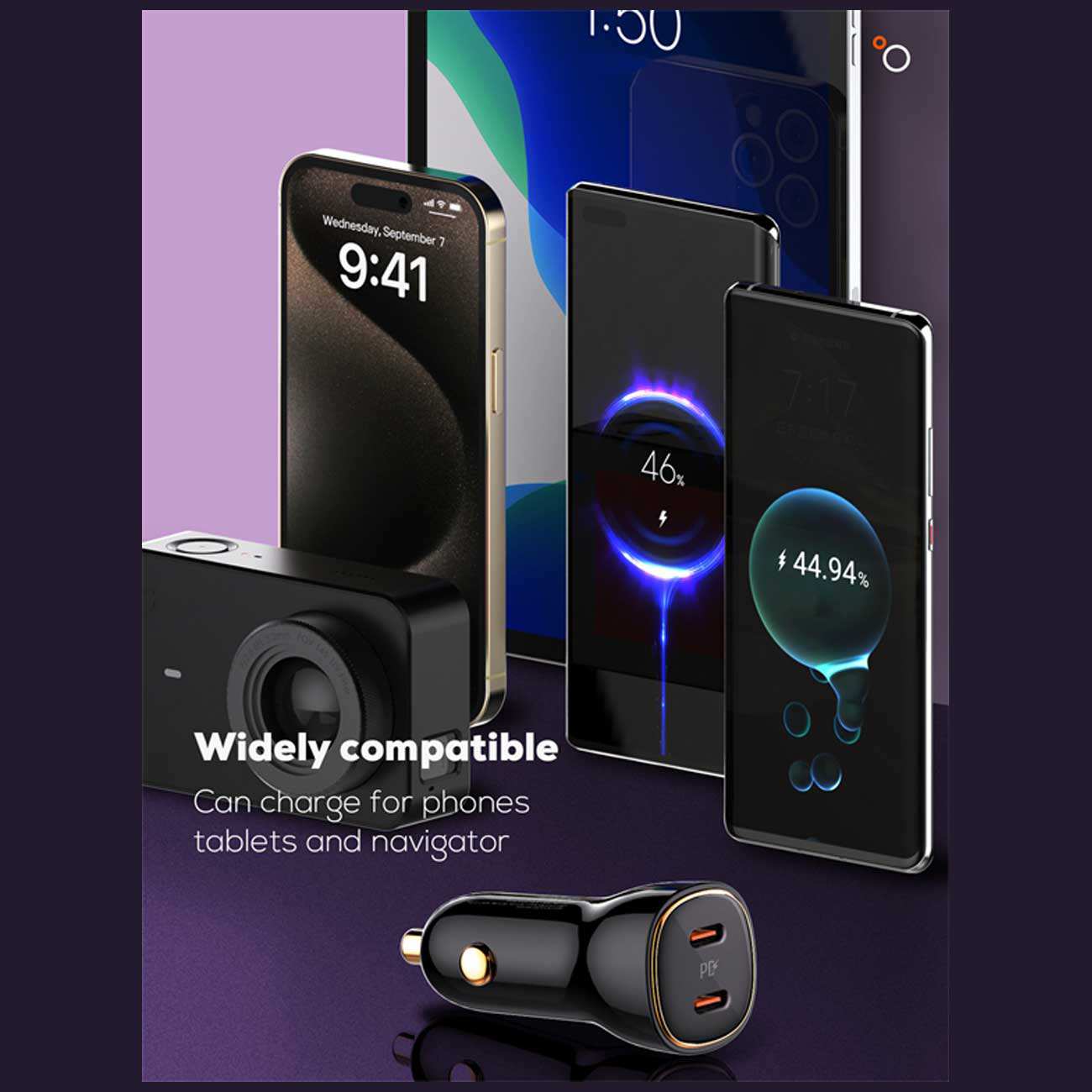 شارژر فندکی فست شارژ ماشین تایپسی 60 وات الدنیو C104 همراه با کابل شارژ