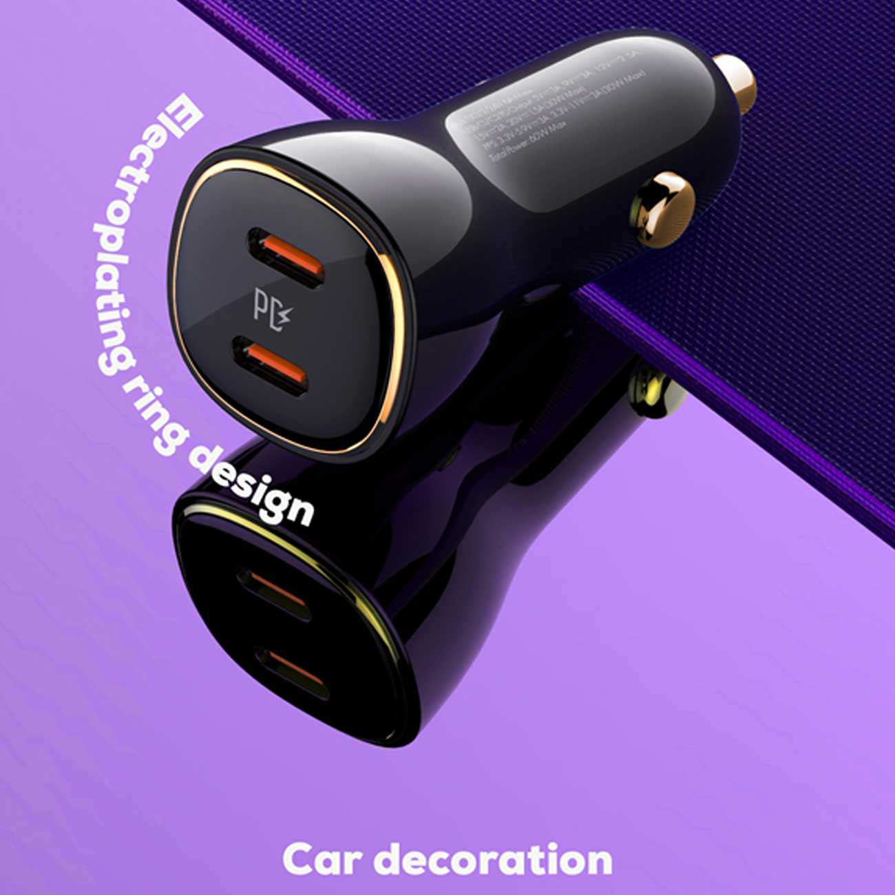 شارژر فندکی فست شارژ ماشین تایپسی 60 وات الدنیو C104 همراه با کابل شارژ