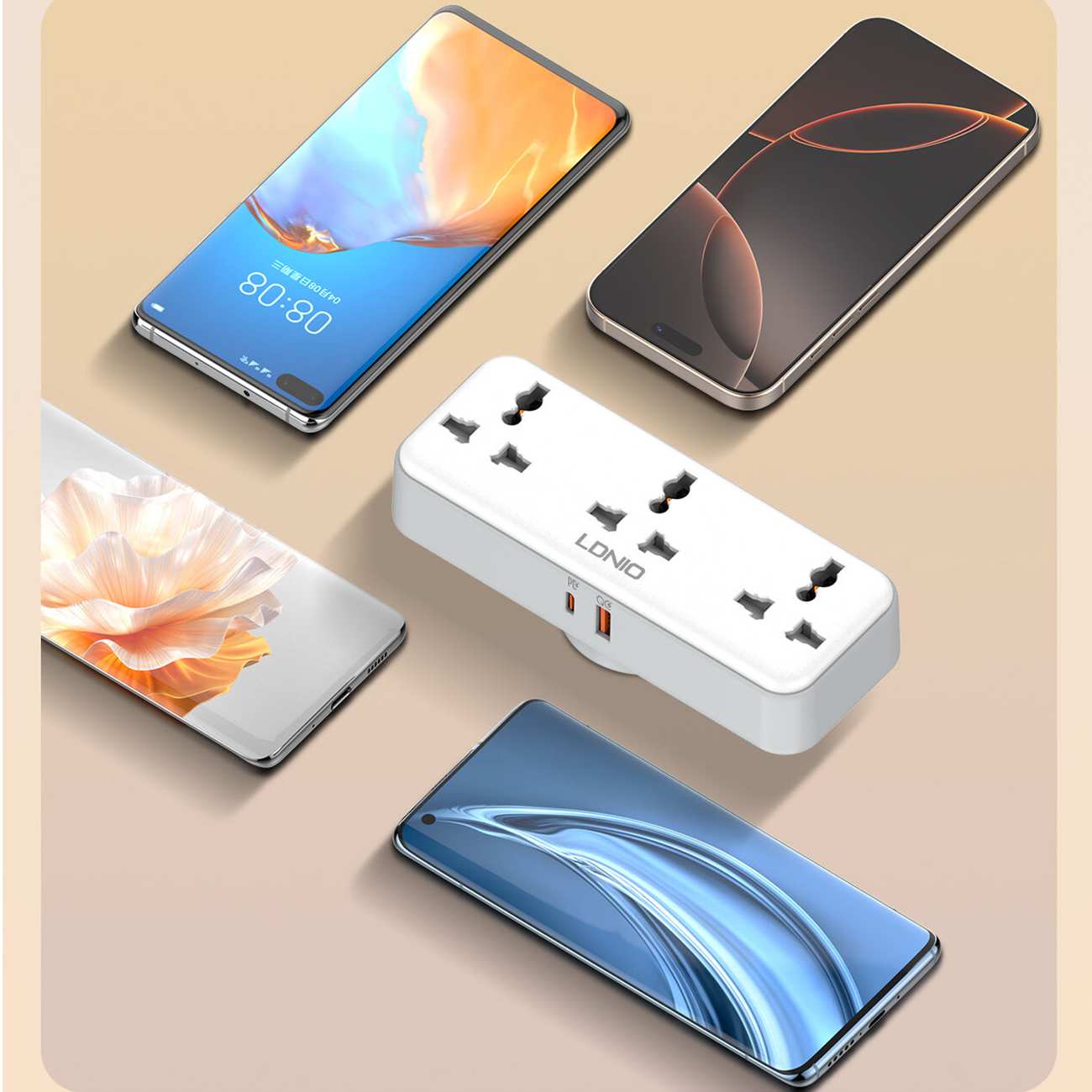 چندراهی برق دیواری 2500 وات 3 سوکت، یک USB و یک Type-C فست شارژ 30 وات الدنیو SC3317