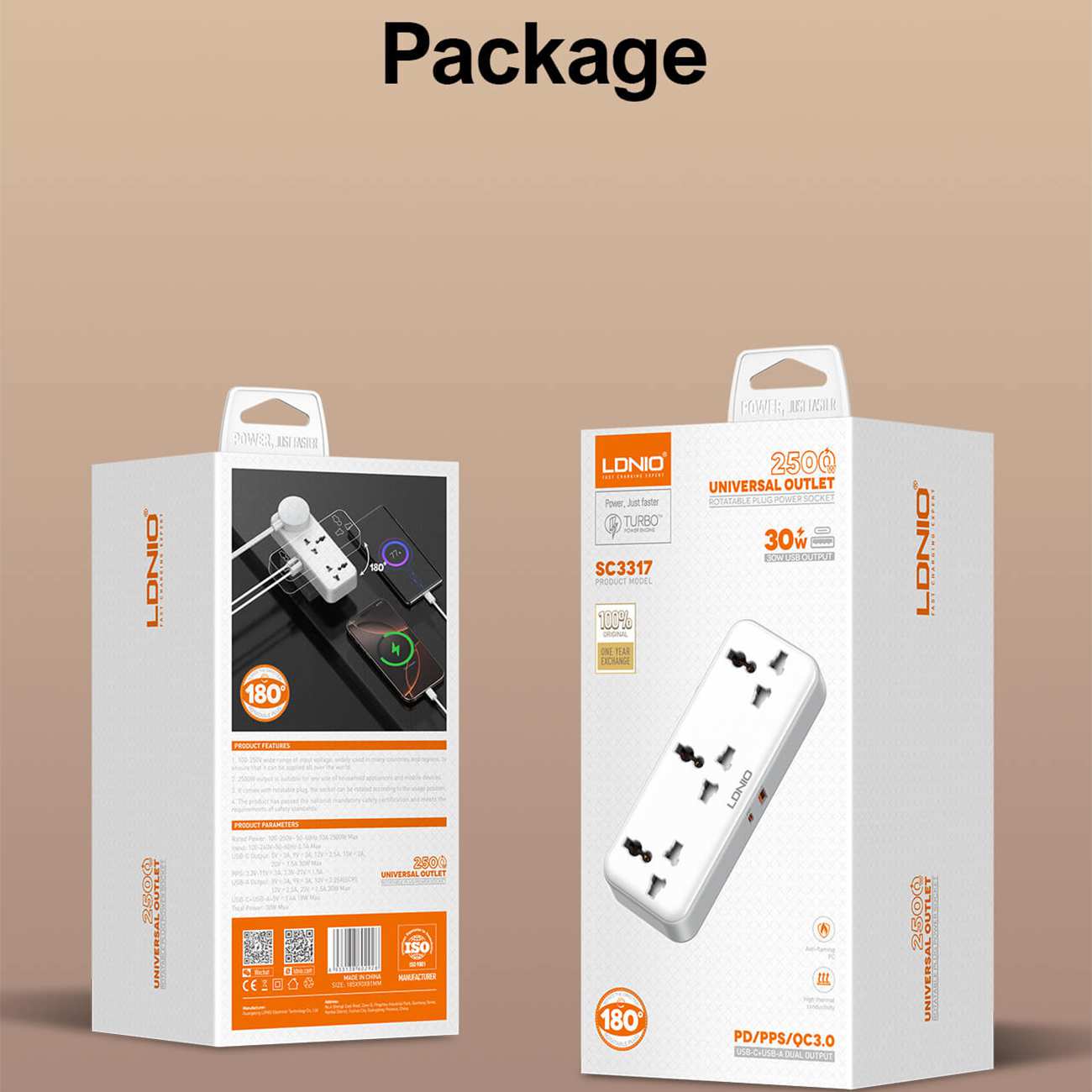 چندراهی برق دیواری 2500 وات 3 سوکت، یک USB و یک Type-C فست شارژ 30 وات الدنیو SC3317