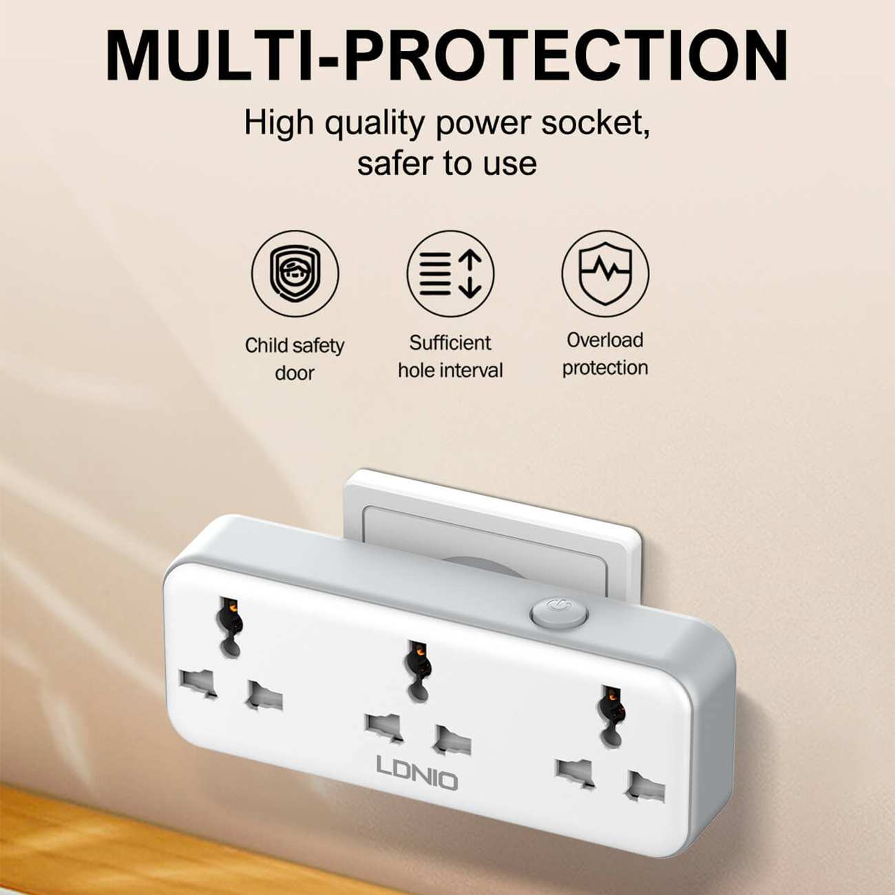 چندراهی برق دیواری 2500 وات 3 سوکت، یک USB و یک Type-C فست شارژ 30 وات الدنیو SC3317