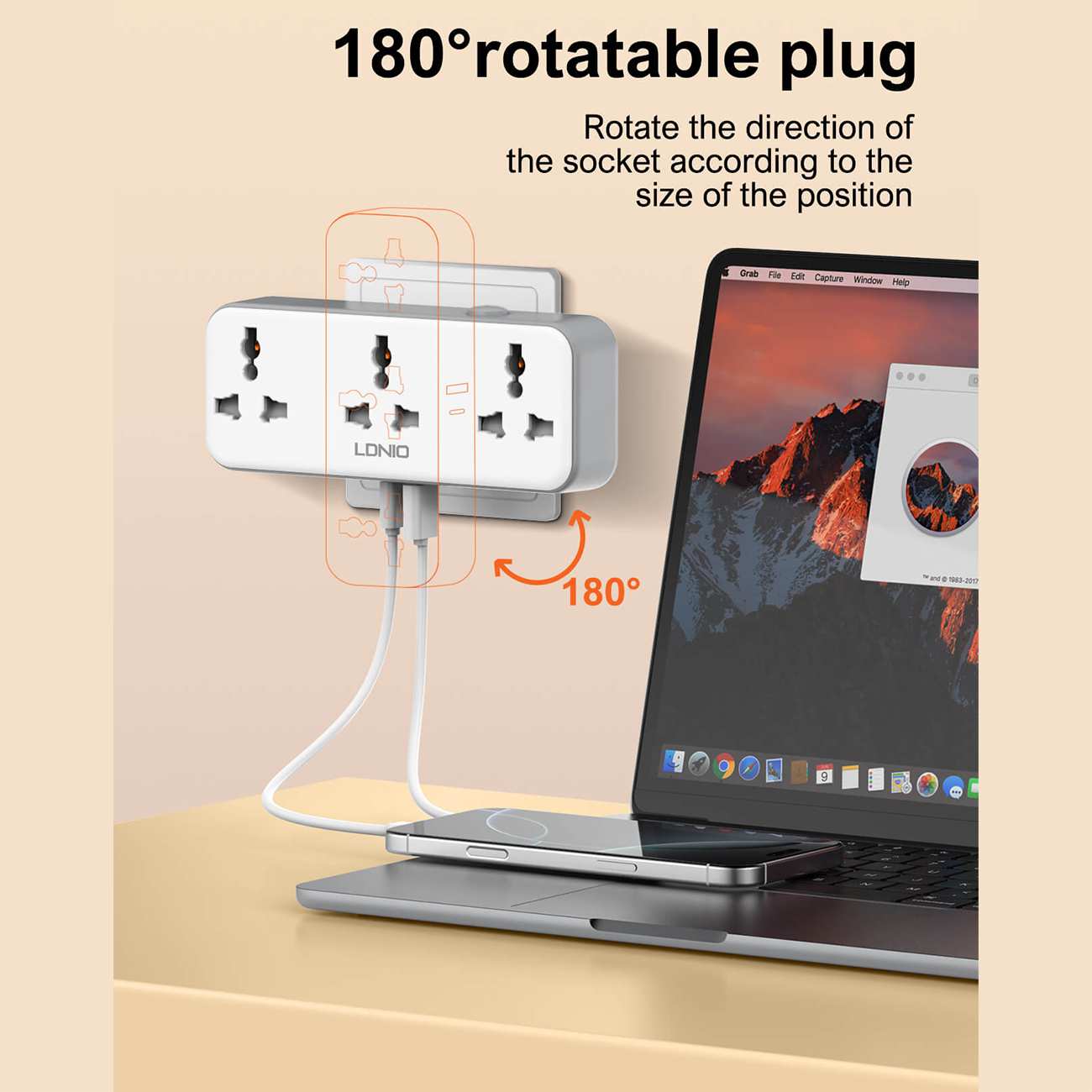 چندراهی برق دیواری 2500 وات 3 سوکت، یک USB و یک Type-C فست شارژ 30 وات الدنیو SC3317