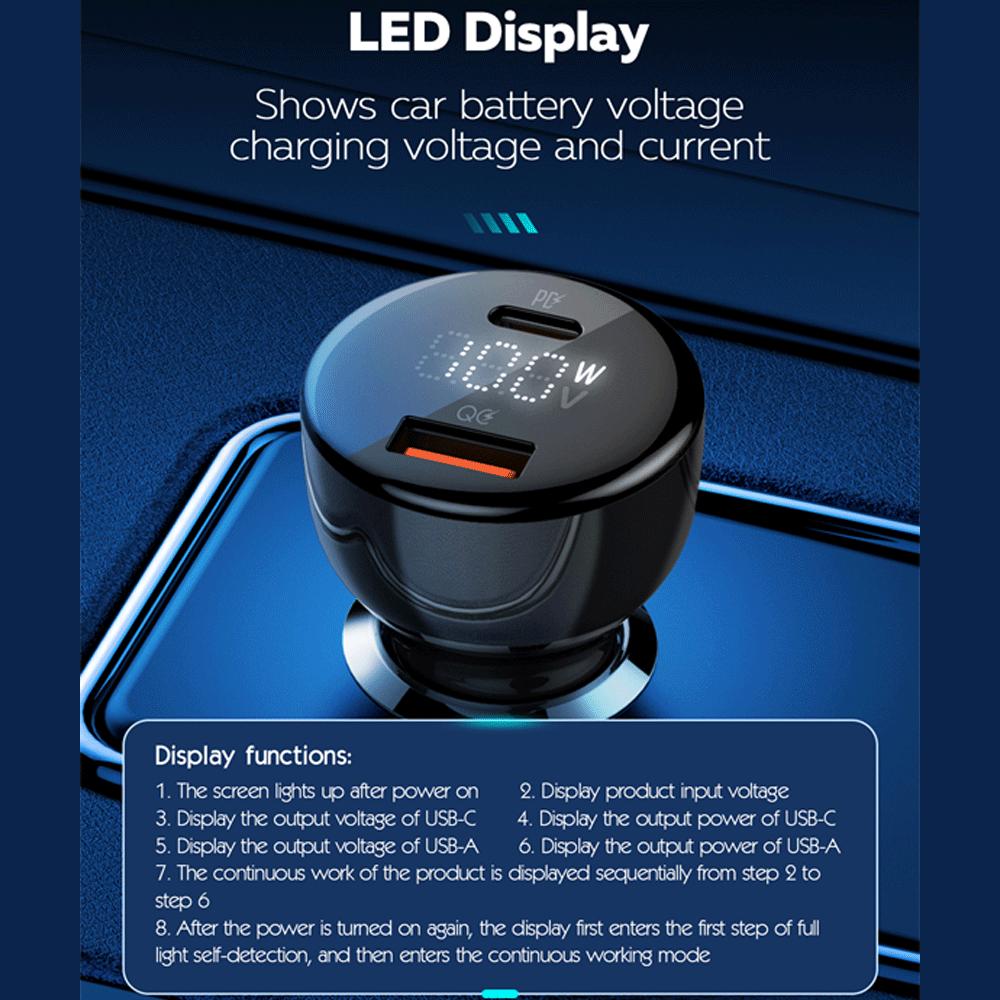 شارژر فندکی فست شارژ ماشین تایپسی 100 وات و یواسبی 30 وات الدنیو همراه کابل دوسر تایپسی C101