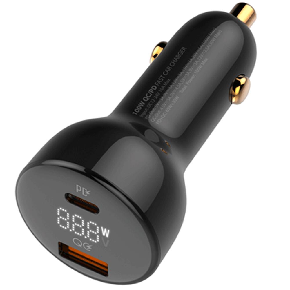 شارژر فندکی فست شارژ ماشین تایپسی 100 وات و یواسبی 30 وات الدنیو همراه کابل دوسر تایپسی C101